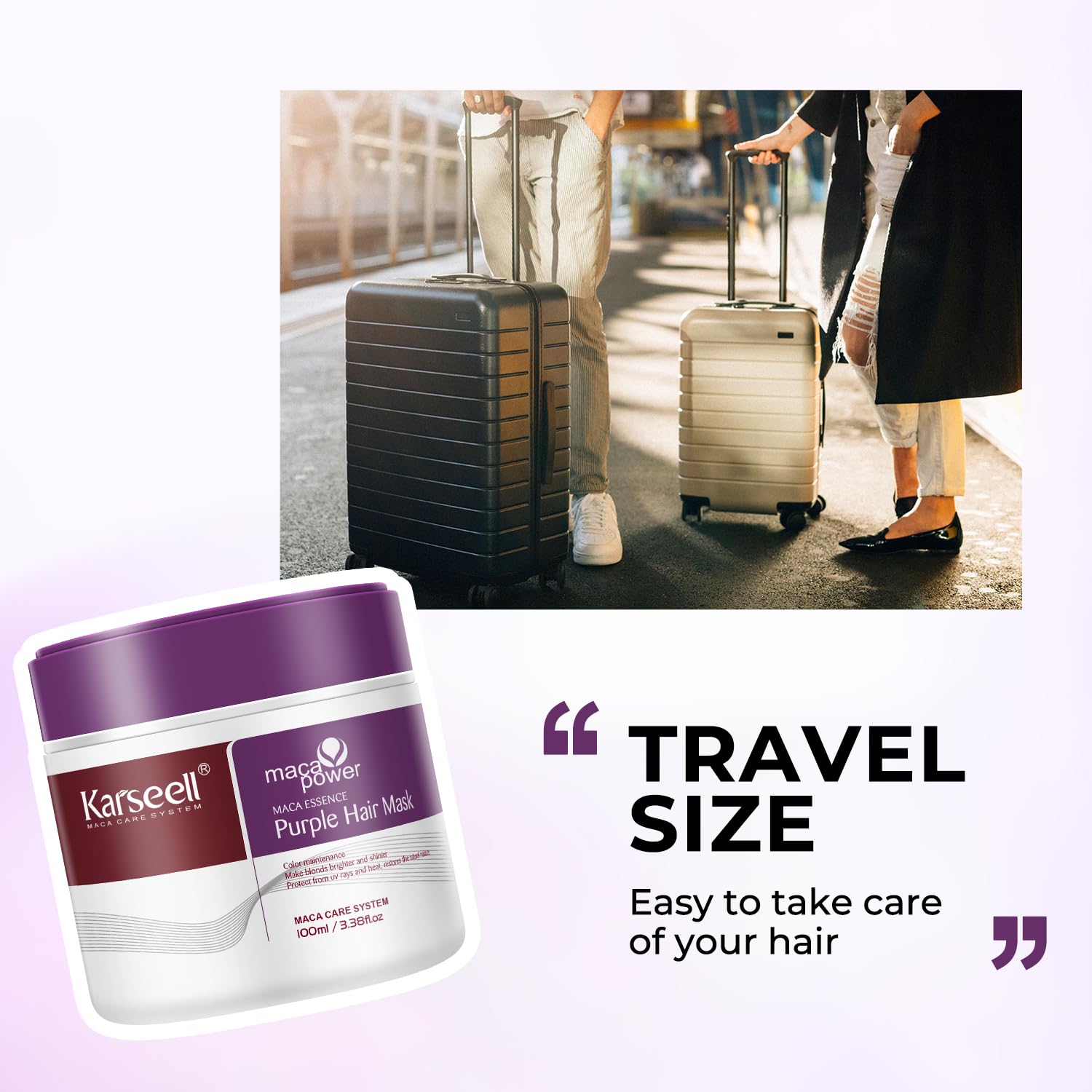 Texture crème du masque violet Karseell déposé sur cheveux.