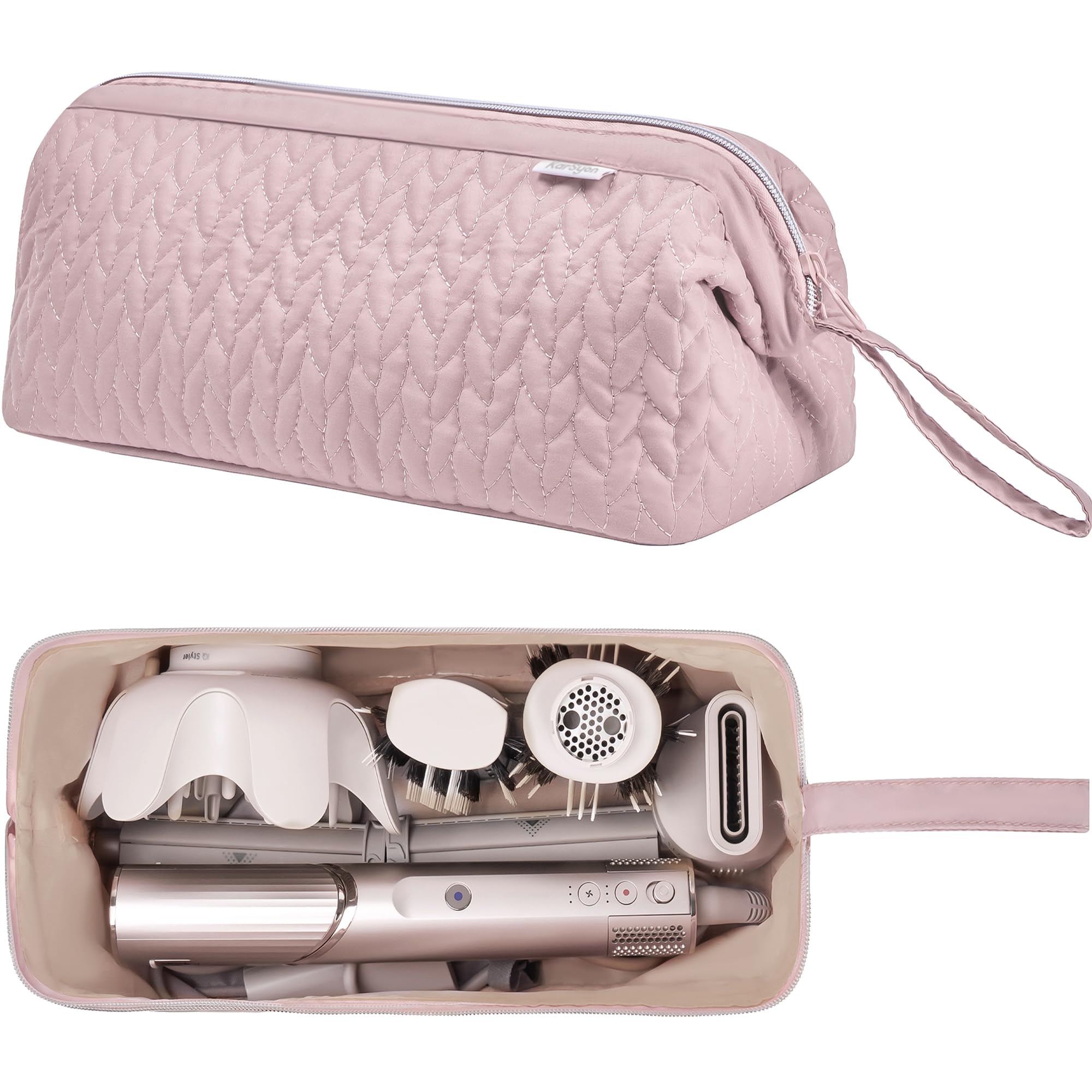 Intérieur en texture peau de pêche avec poches pour organiser les accessoires.