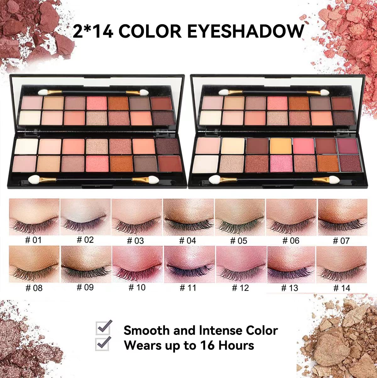 KARUIZI palettes ombres a paupiere 2x14 couleurs, déclinaisons variées pour tous les looks