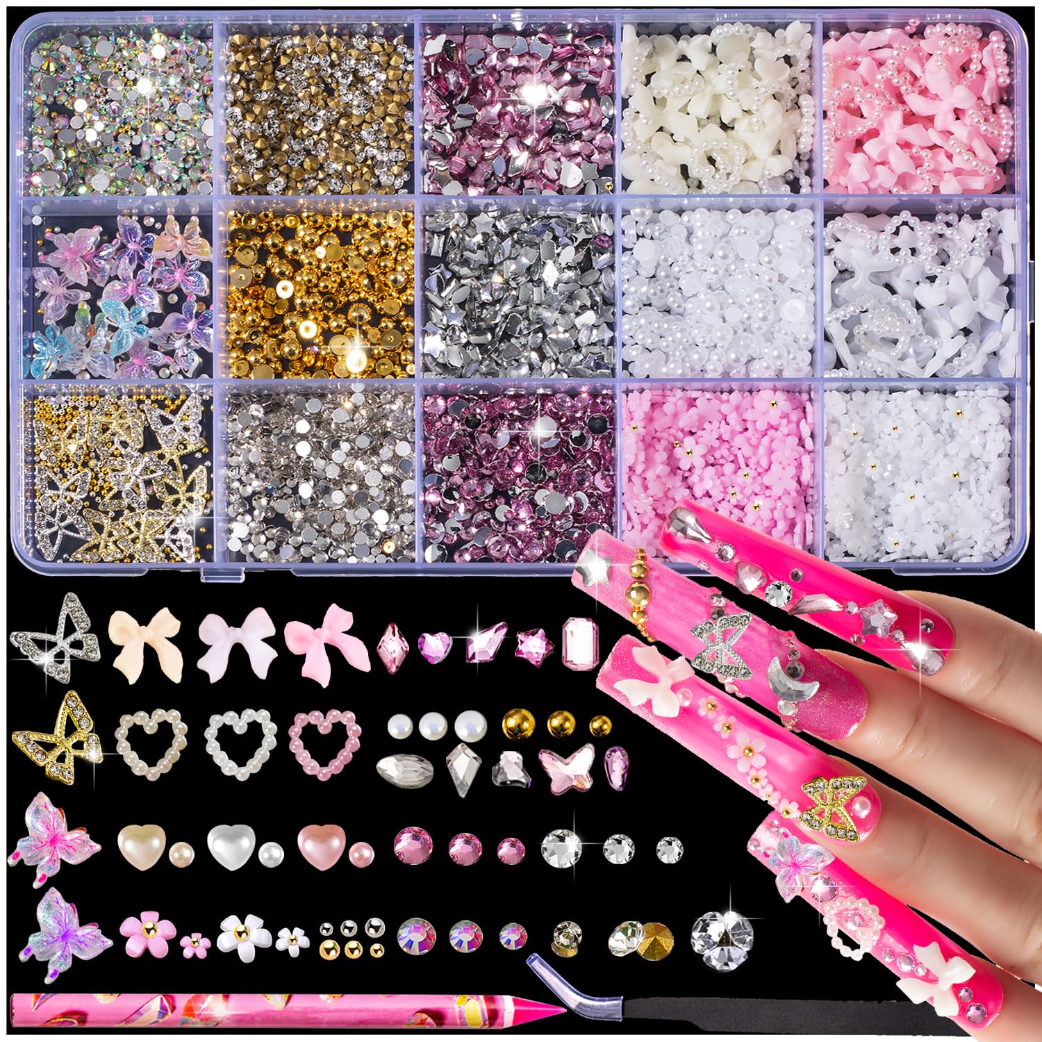 Kasither breloque ongle noeud-coeur 3D pour un motif élégant et durable