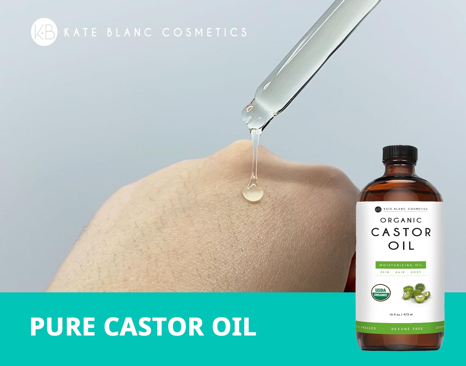 Kate Blanc Castor Oil eyelash focus for fuller-looking lashes and defined brows.