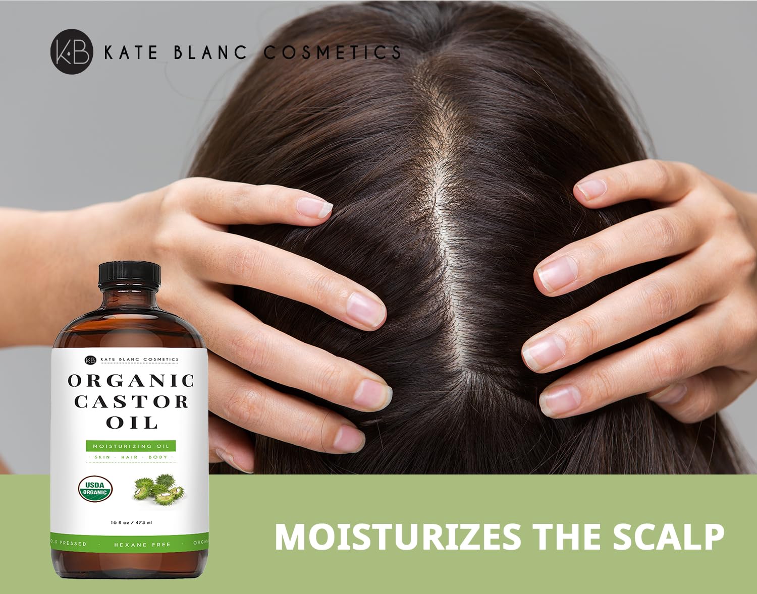 Kate Blanc Castor Oil for hair and skin nourishing scalps and smoother texture.