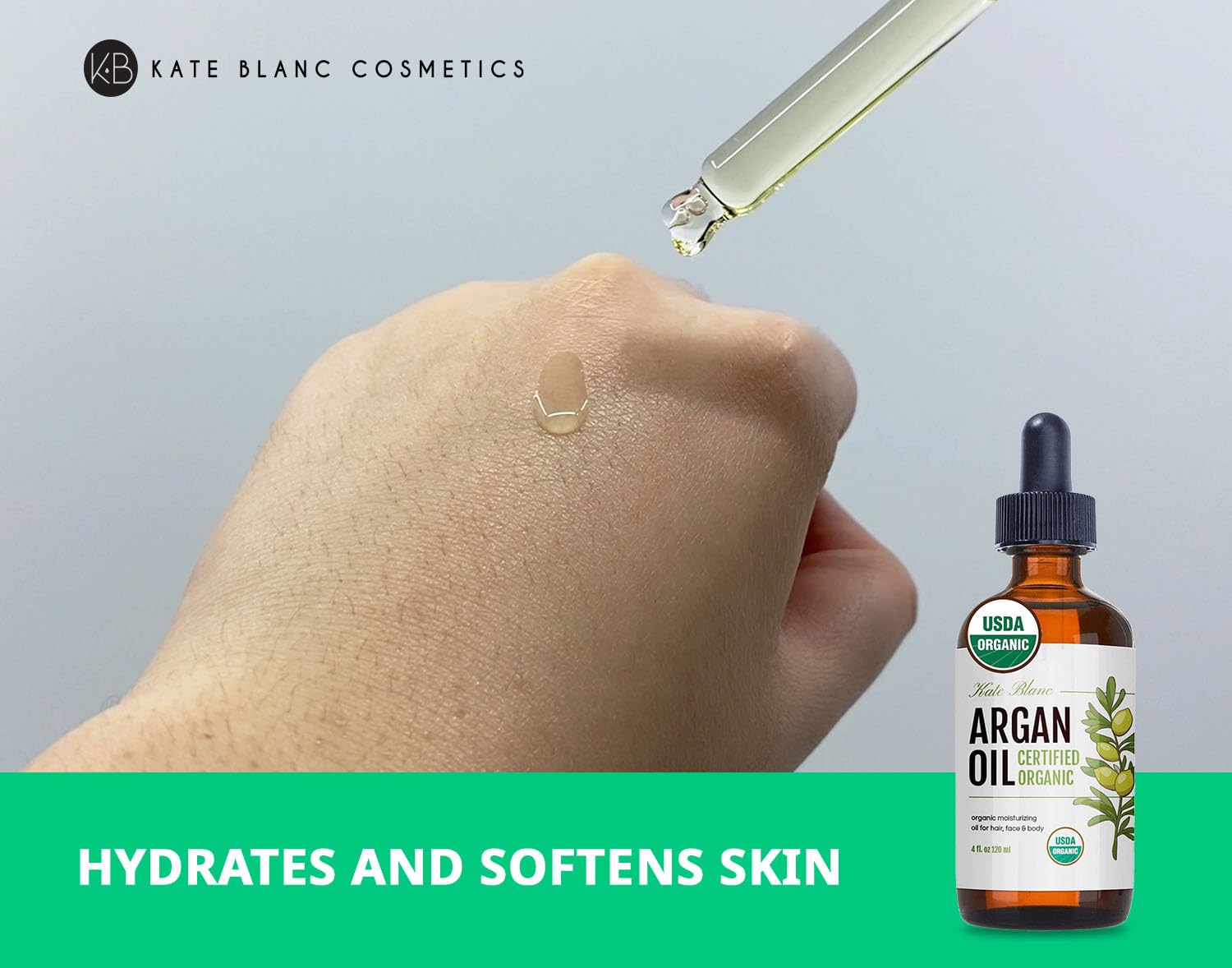 Huile d'argan Kate Blanc pour corps, nourrissante et satinée.