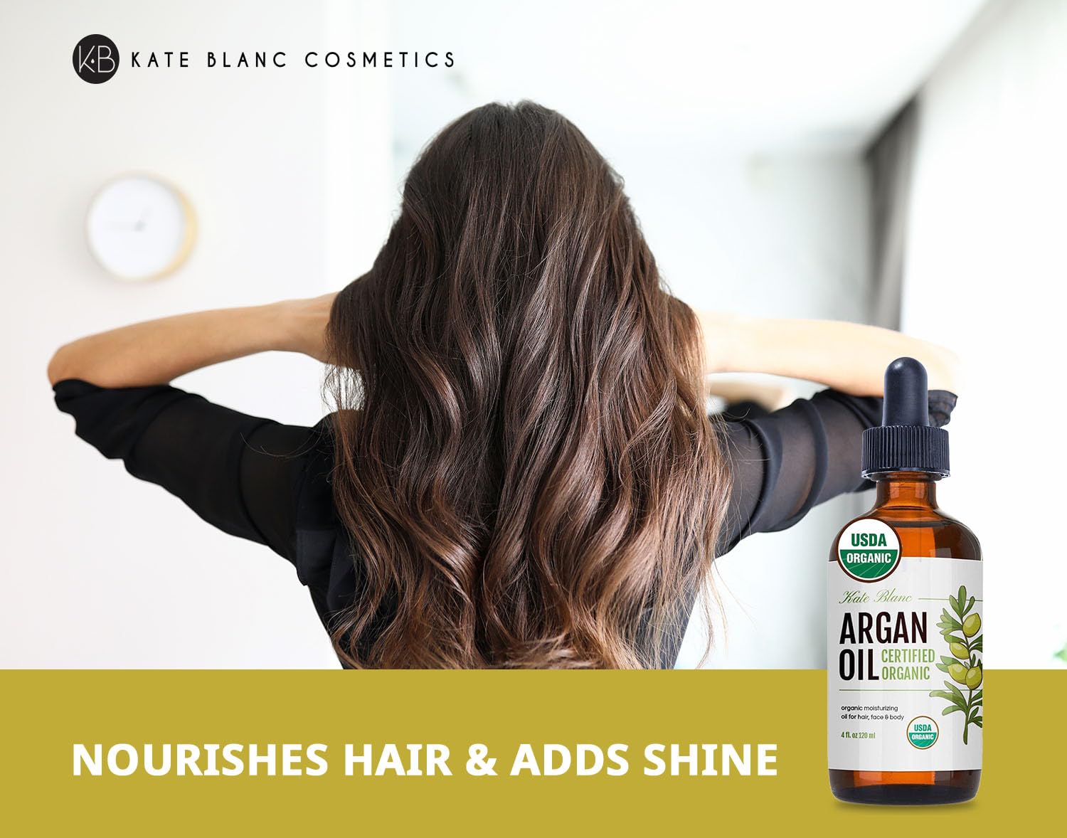 Huile d'argan Kate Blanc pour peau sèche, douceur et éclat naturel.