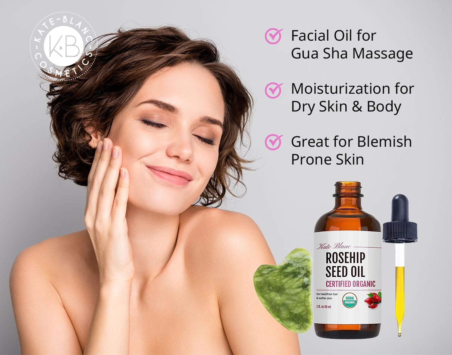 Pierre Jade Gua Sha Kate Blanc pour massage facial doux et efficace.