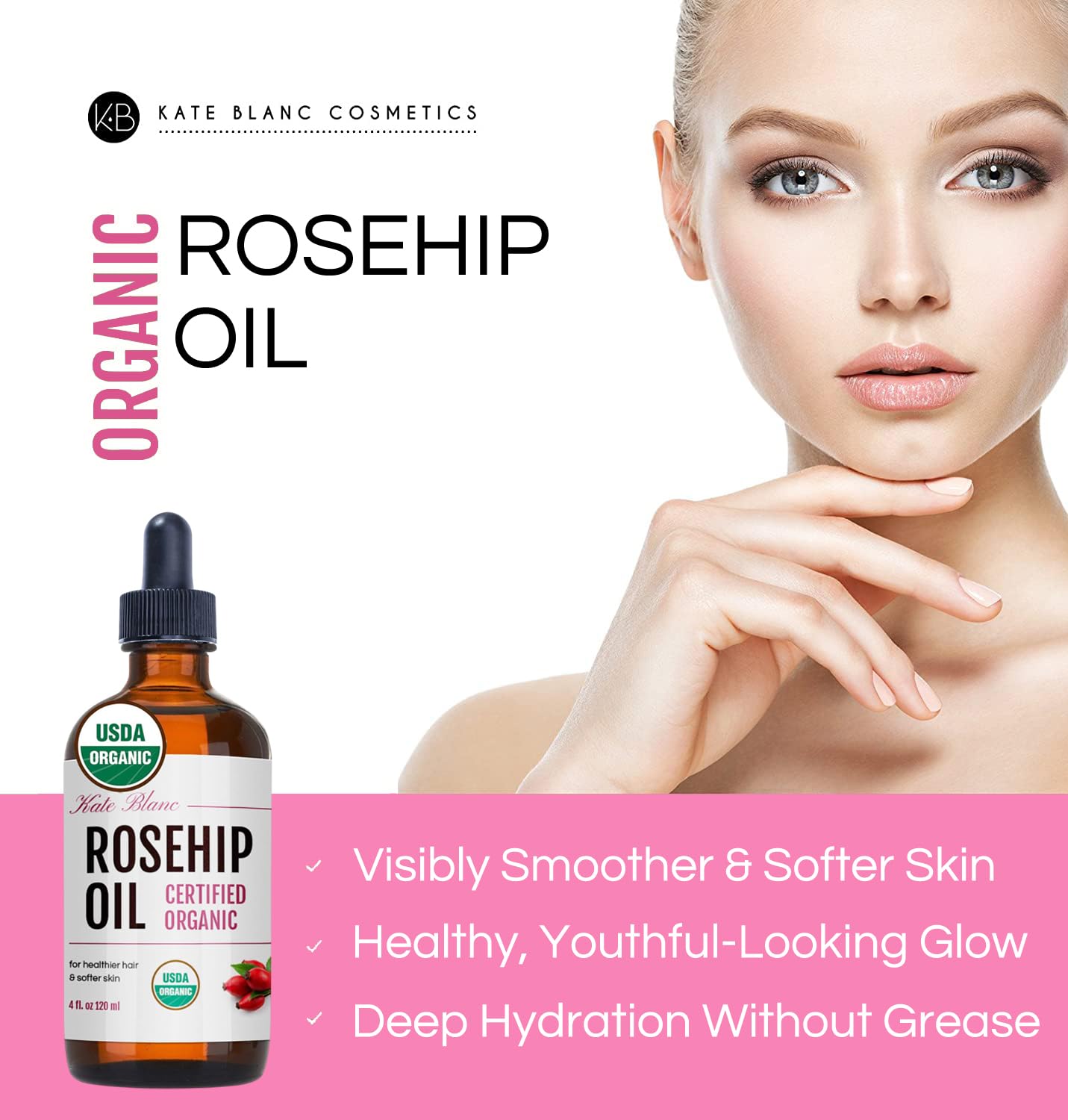Kate Blanc Cosmetics Rosehip Oil – hydratation-legere, peau douce et éclatante.