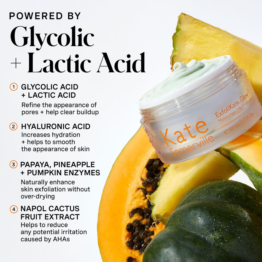 Kate Somerville ExfoliKate Glow Moisturizer – emballage et présence premium sans huile minérale.