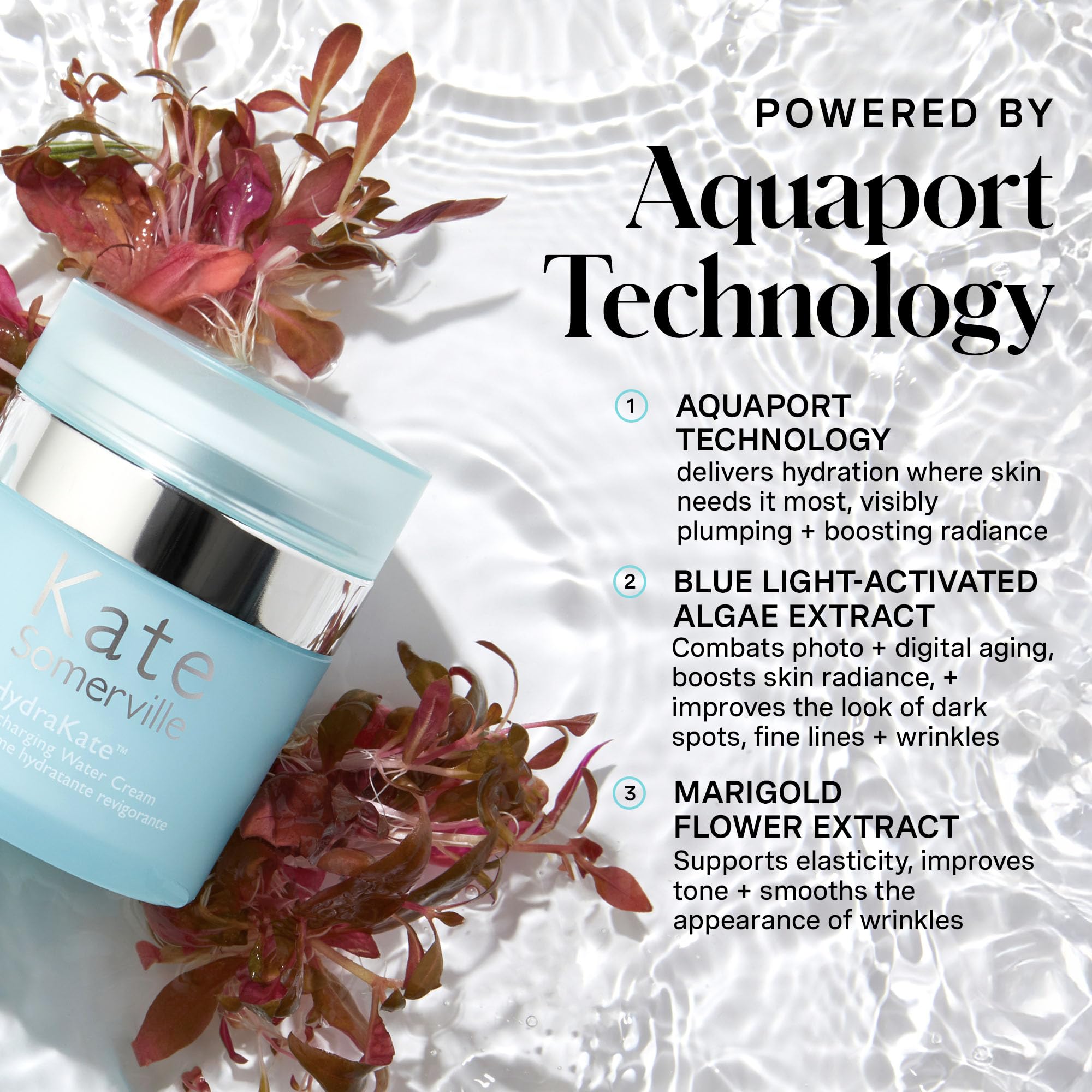 Kate Somerville HydraKate – texture crème visible sur la peau, hydratation durable.