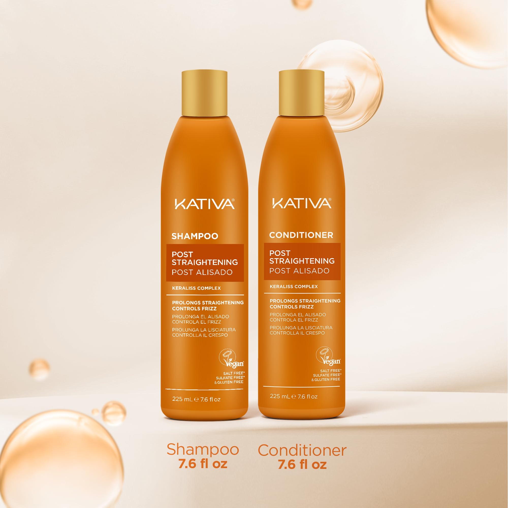 KATIVA Après-shampoing post-keratine sans sel, flacon facilitant le démêlage.