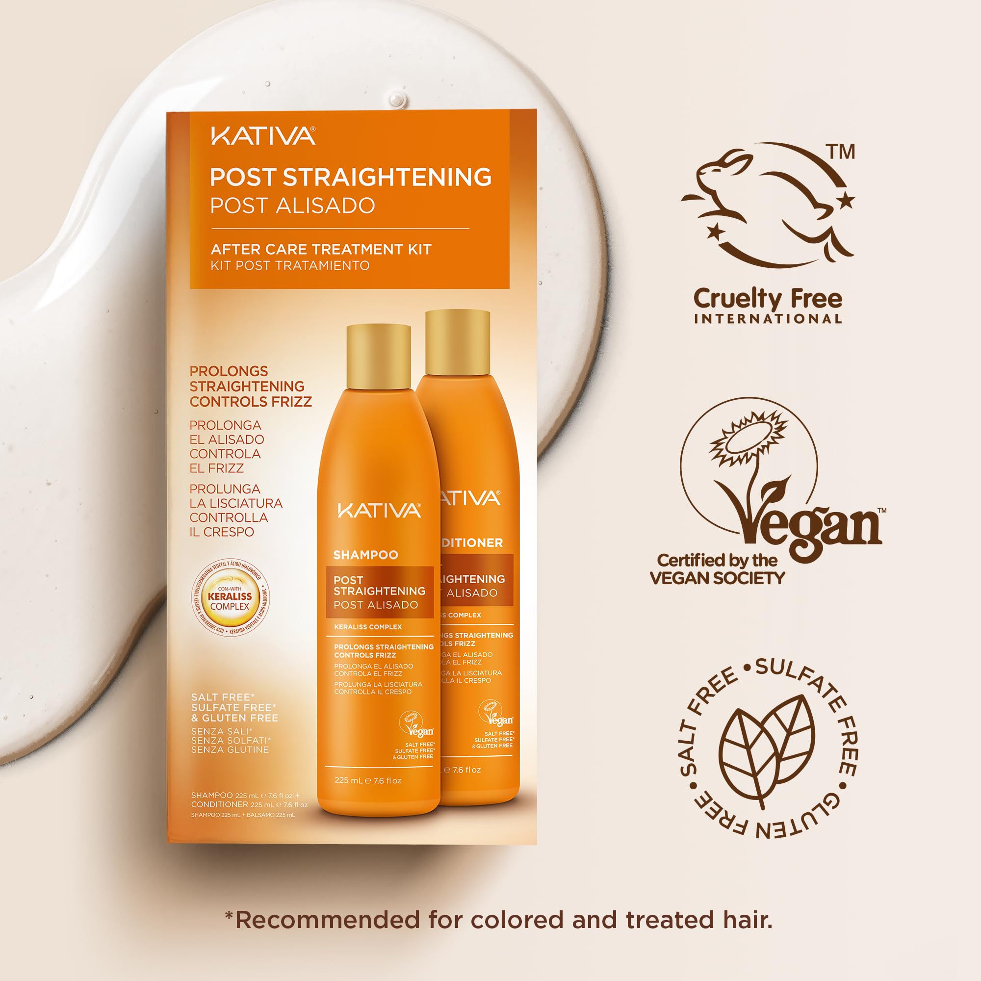 KATIVA Emballage vegan sans cruauté, choix éthique et respectueux des cheveux.