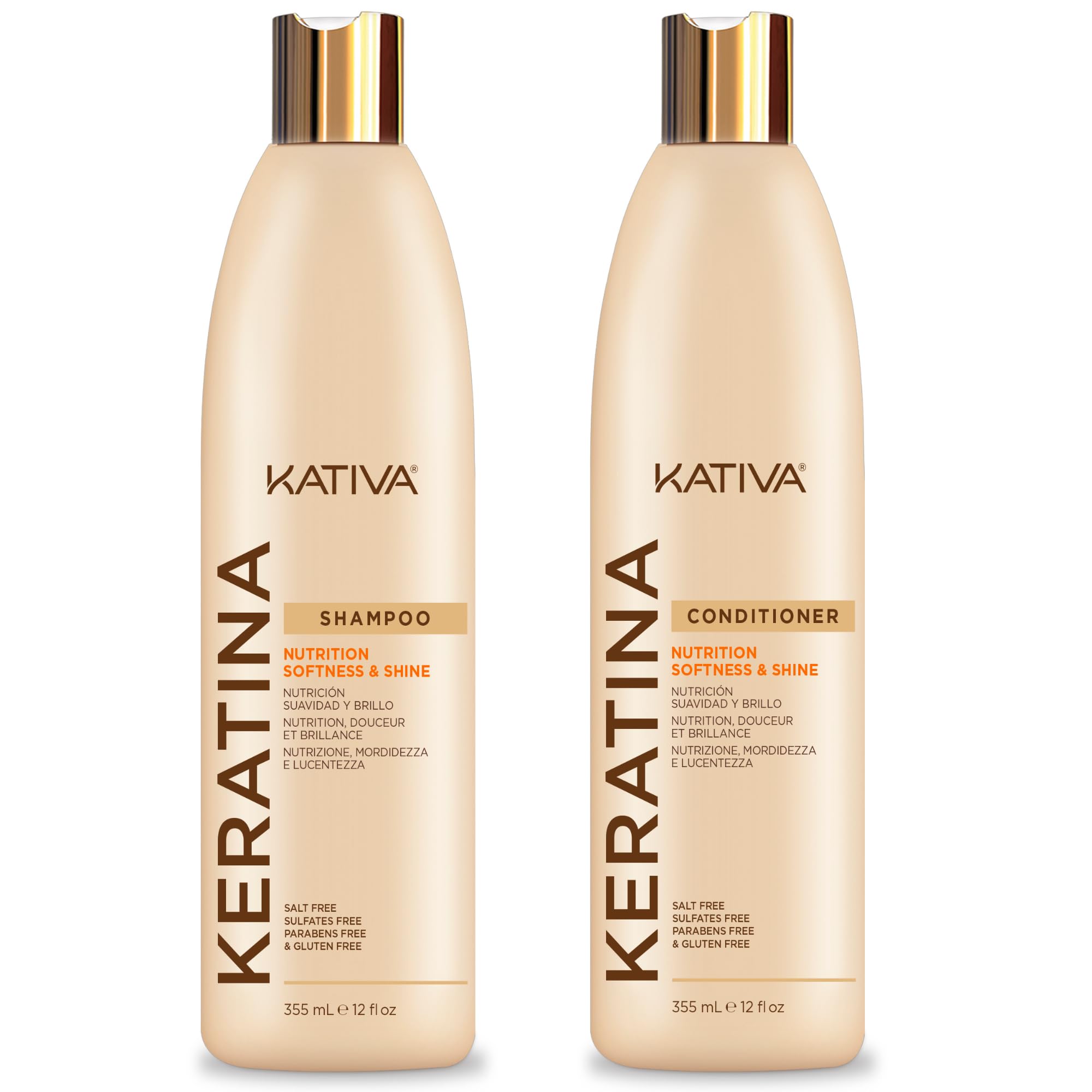 Pack KATIVA Keratine: shampoing et après-shampoing nourrissants pour cheveux brillants.
