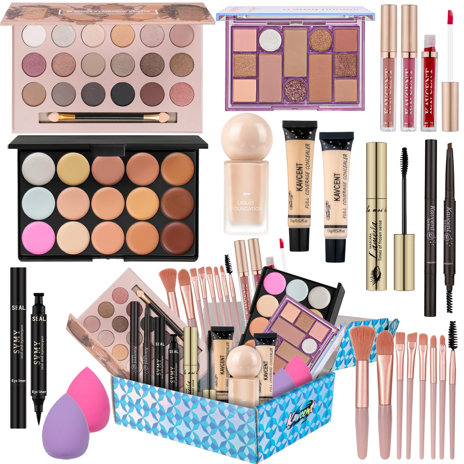KAVCENT coffret maquillage ensemble palette yeux pour un look complet et polyvalent.