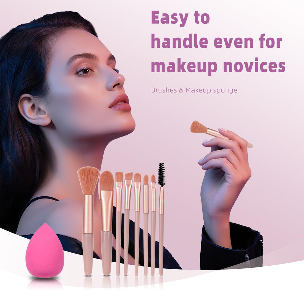 KAVCENT Ensemble pinceaux et pouf poudre – accessoire maquillage pratique et propre.