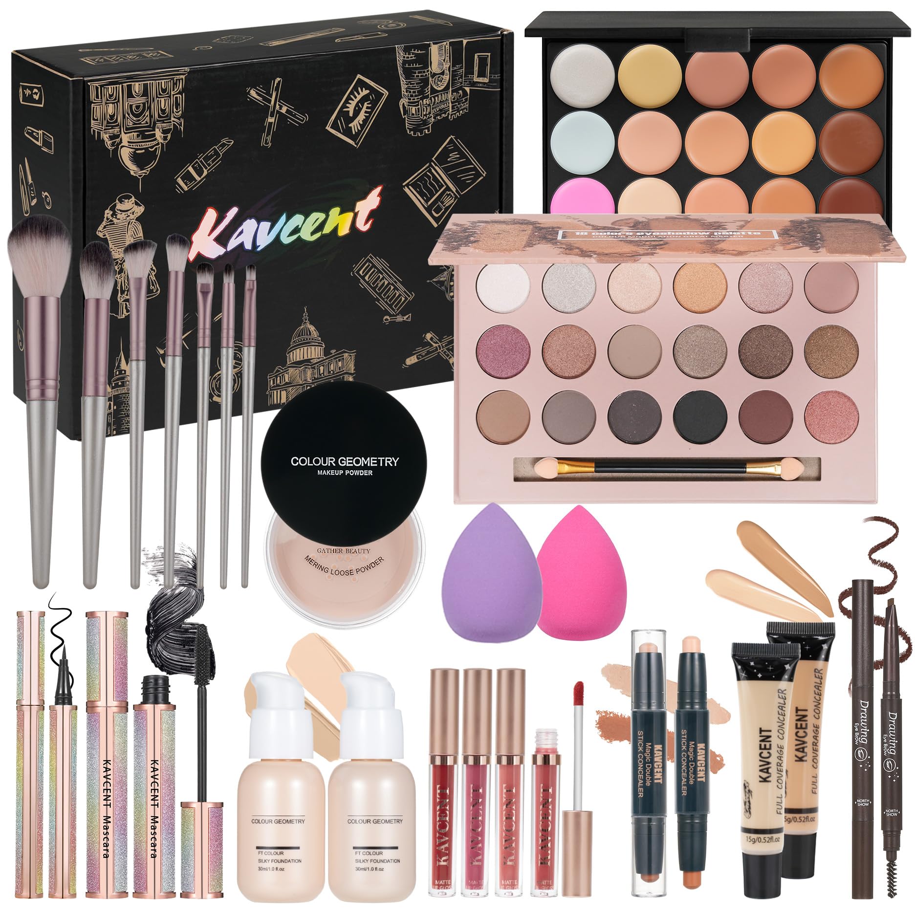 KAVCENT ensemble maquillage avec palette 18 ombres pour des looks variés au quotidien