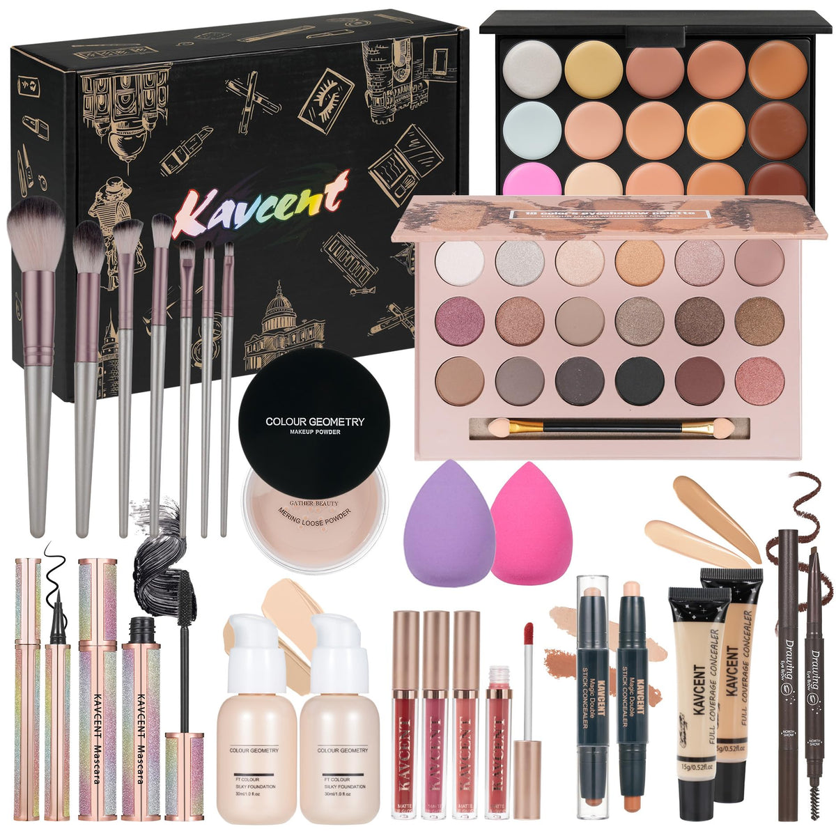 KAVCENT ensemble maquillage avec palette 18 ombres pour des looks variés au quotidien