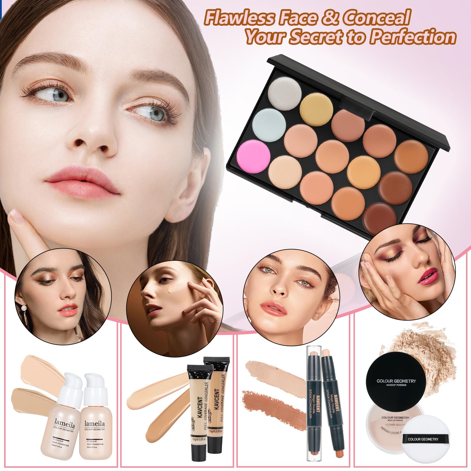KAVCENT pinceaux et poudre libre pour un maquillage uniforme.