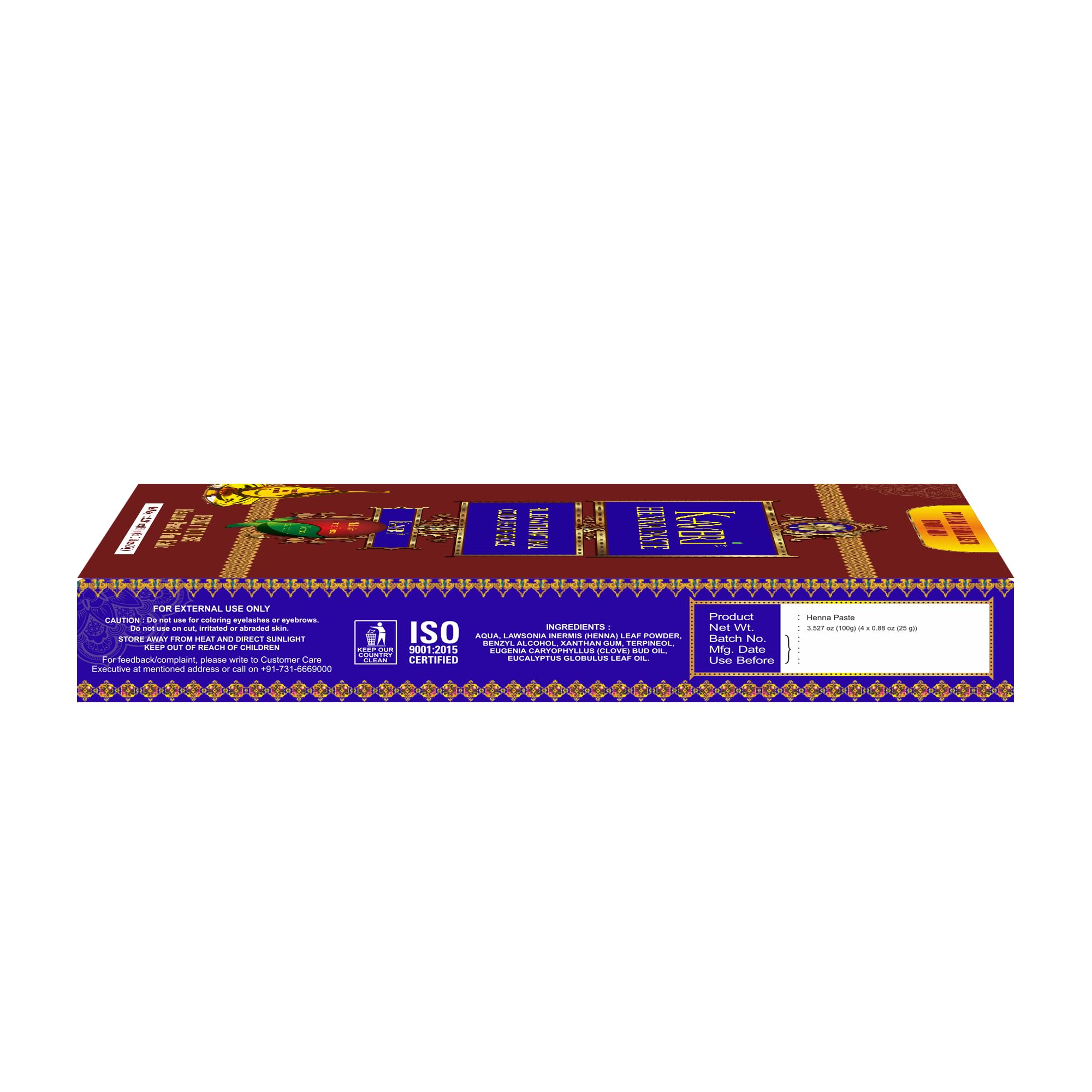 KAVERI henné cones teinte brun foncé durable sur peau.