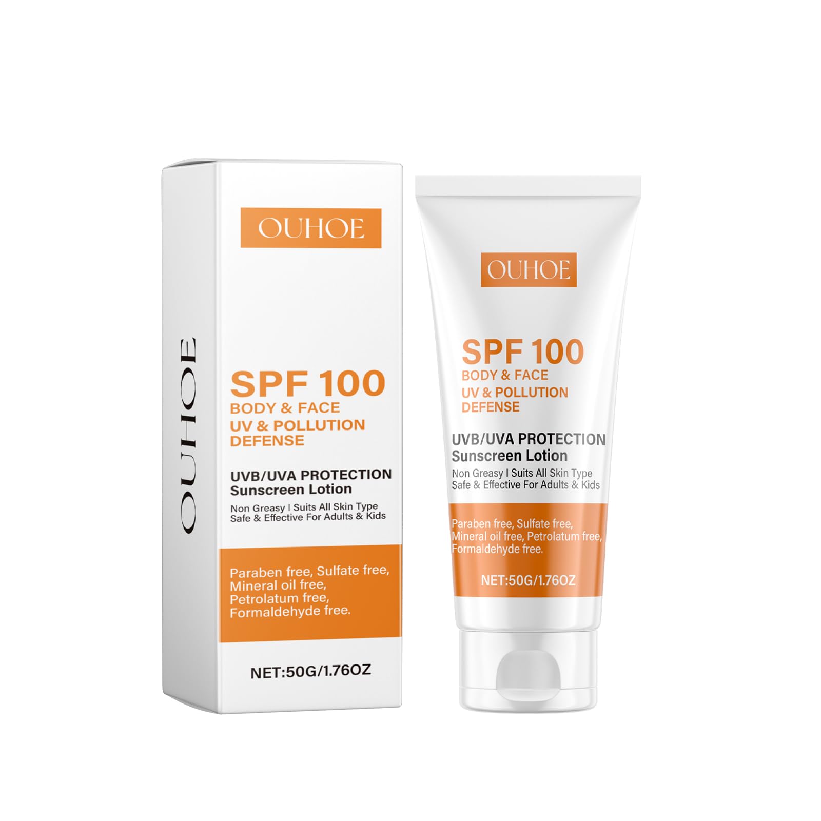 KAXIMIGEFU SPF100 pour visage et corps, protection UV élevée et légère.