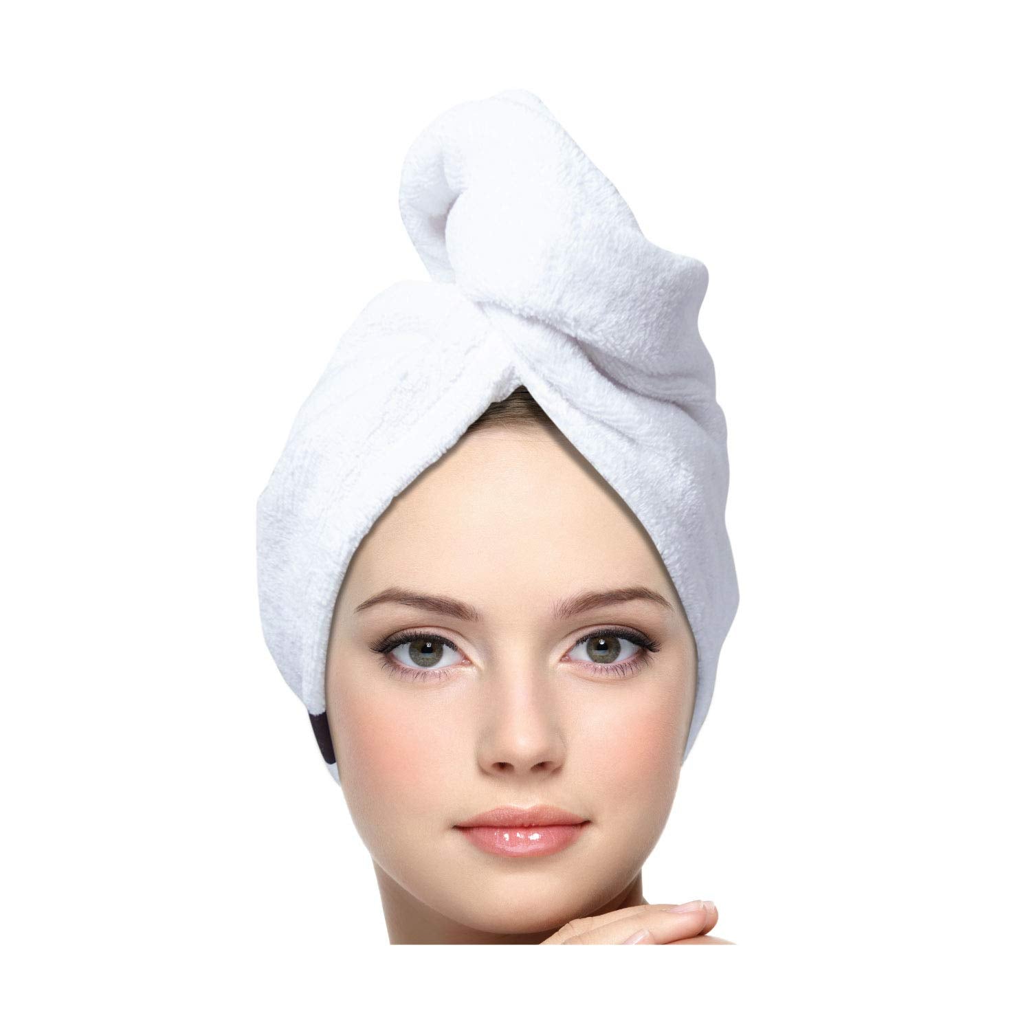 KEEPOZ turban-cheveux coton blanc, absorption élevée et séchage rapide.