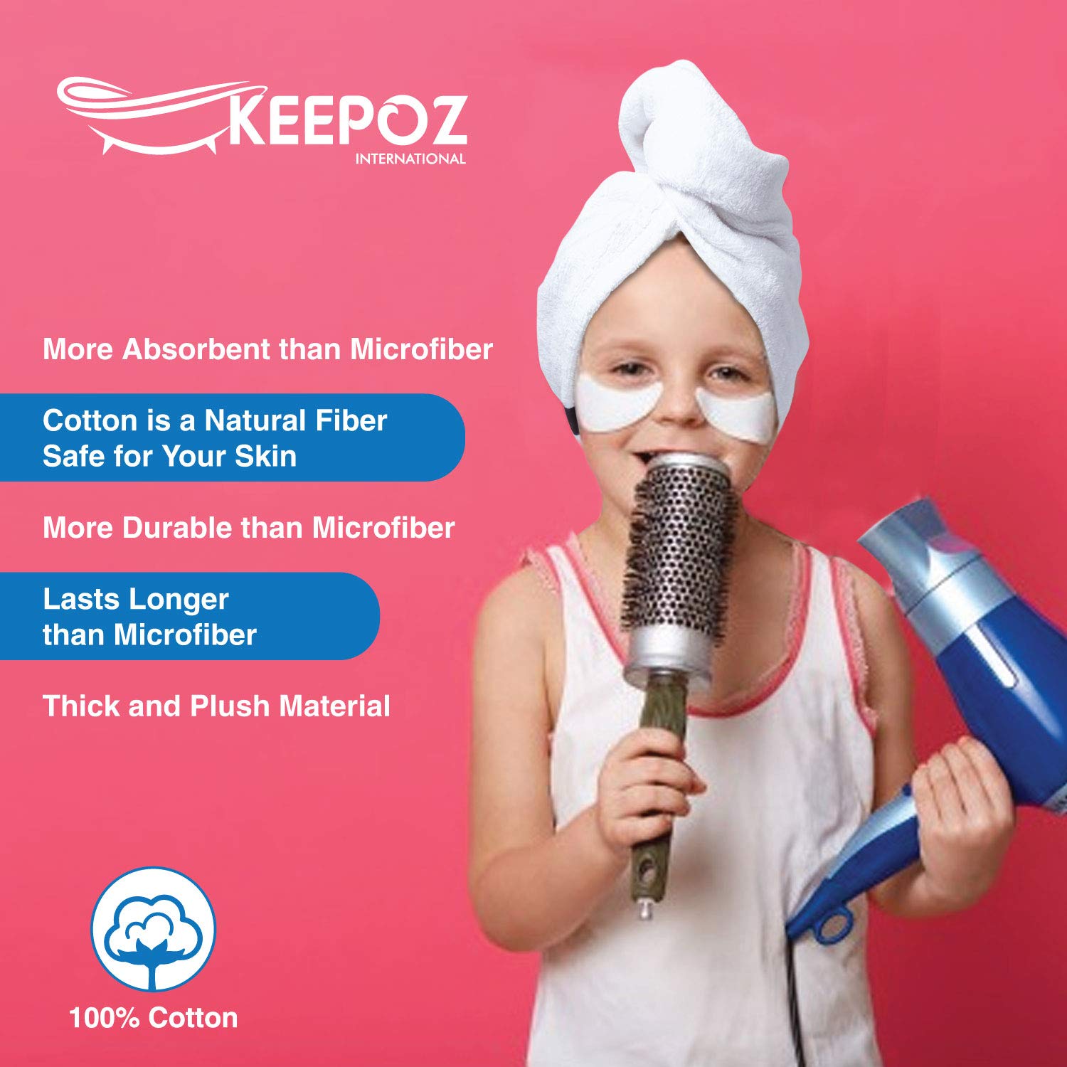 KEEPOZ turban-cheveux coton, pratique pour spa à domicile.