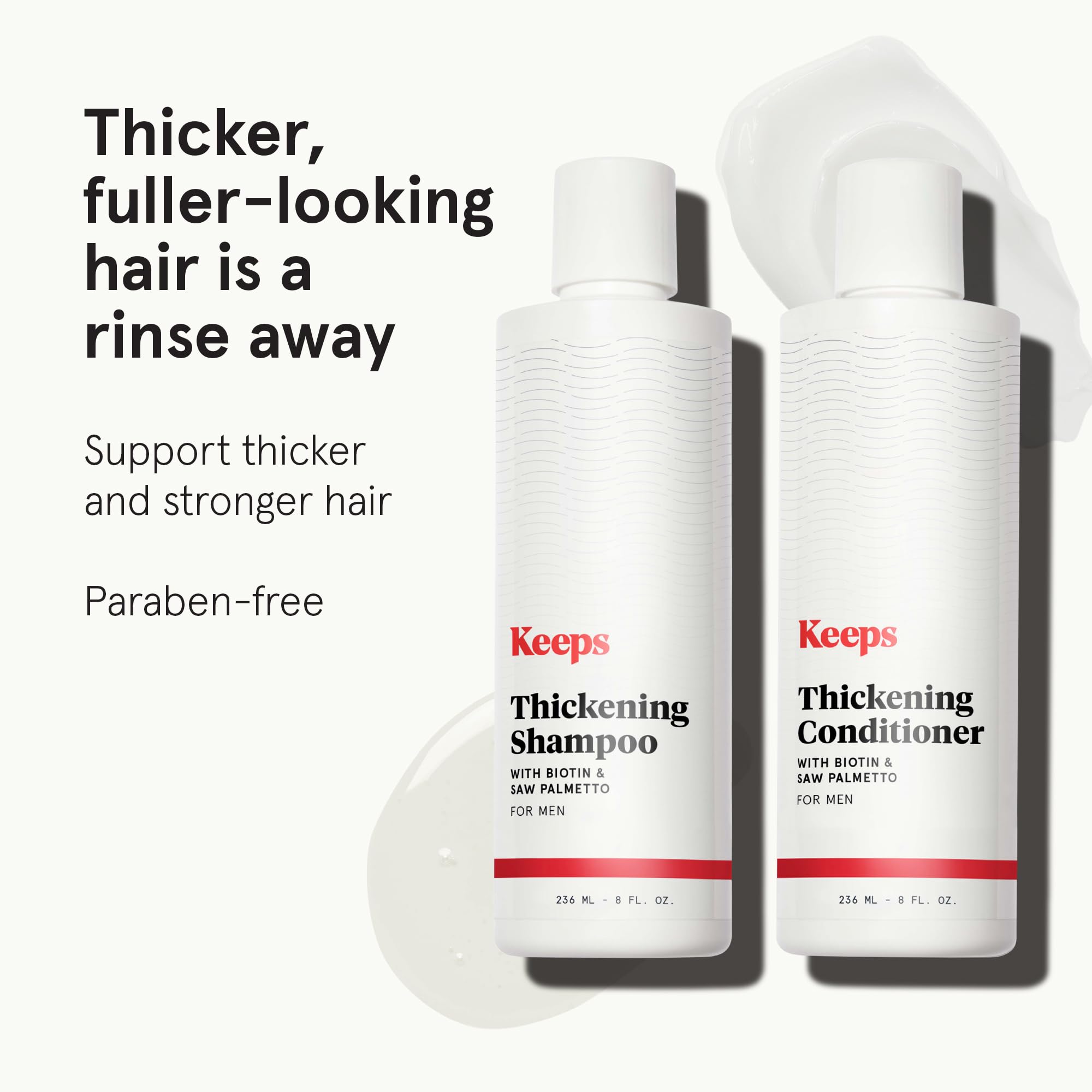 Keeps Après-shampoing épaississant – bouteille montrée, volume capillaire amélioré après rinçage