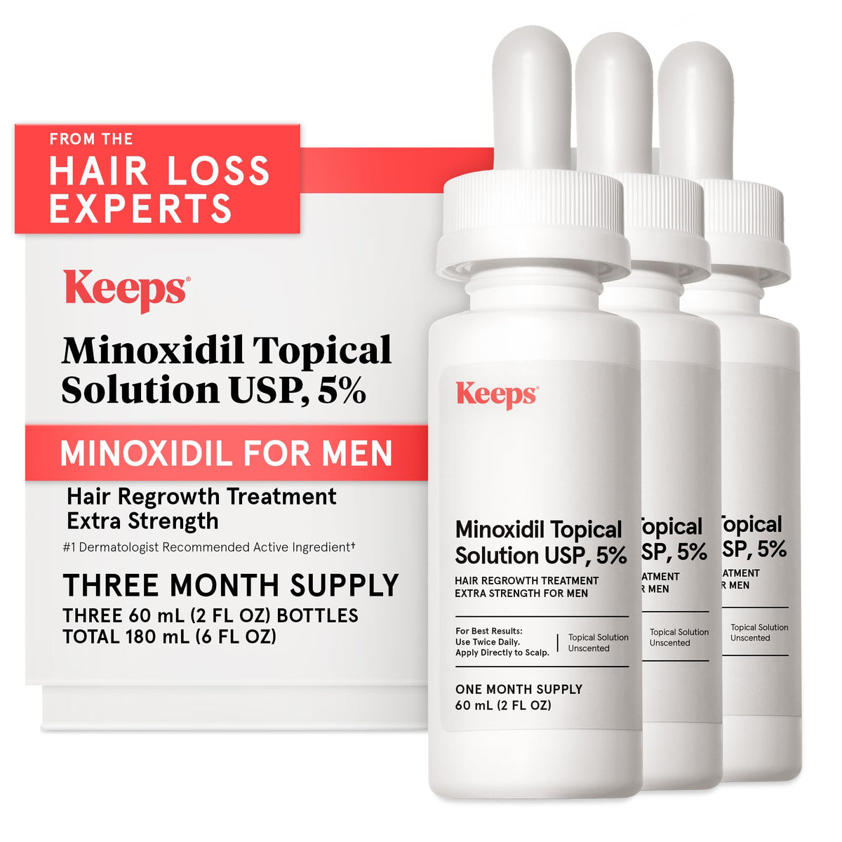 Keeps Minoxidil: bouteille-pour, favorise la croissance des cheveux.