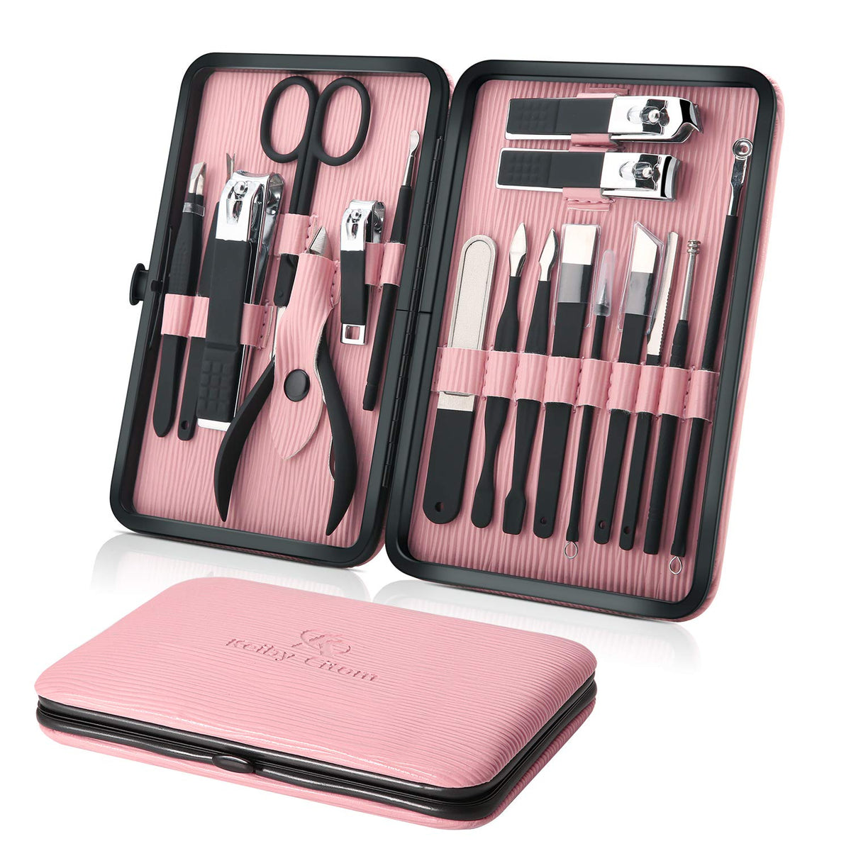 Keiby Citom étui texture PU effet vague rose, rangement élégant pour outils de manucure.