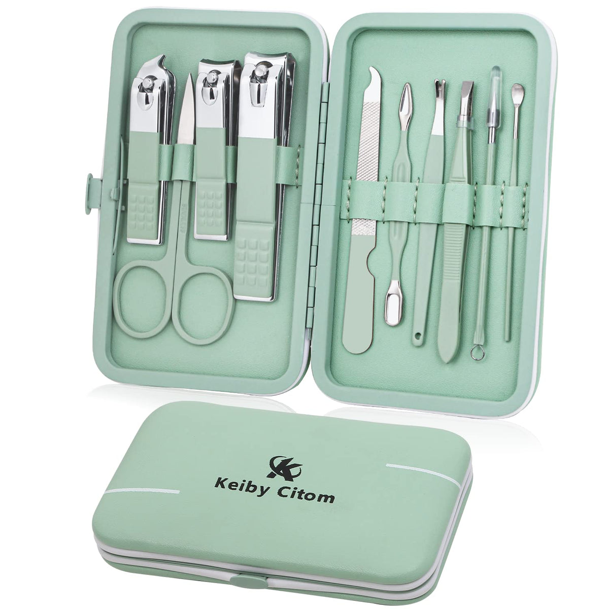 Keiby Citom trousse manucure compact vert, idéal pour voyage et quotidien.