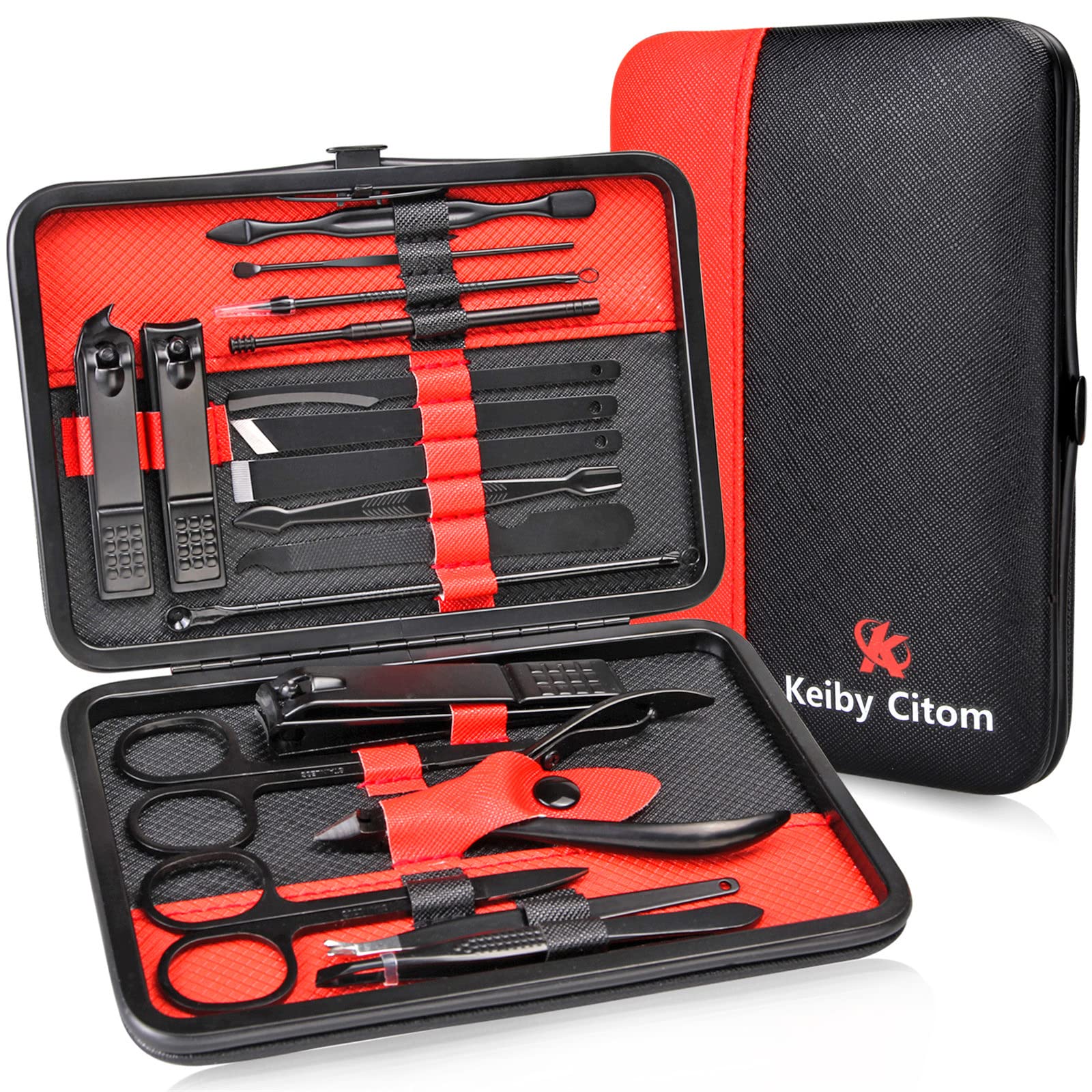 Keiby Citom trousse manucure rouge et étui PU texturé, idéal voyage.