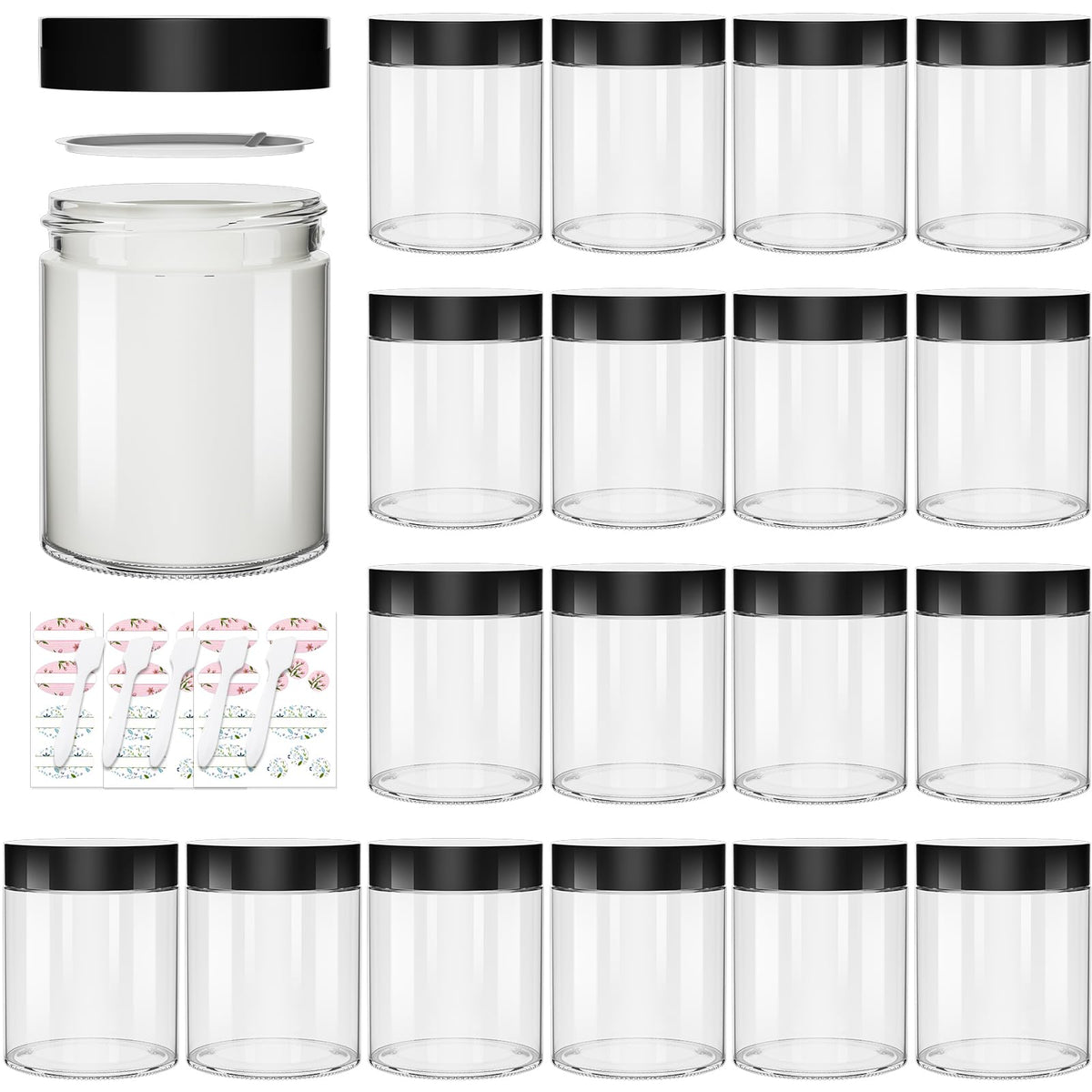 Bocaux Keketin en verre clair 8 oz ensemble prêt à ranger vos cosmétiques.