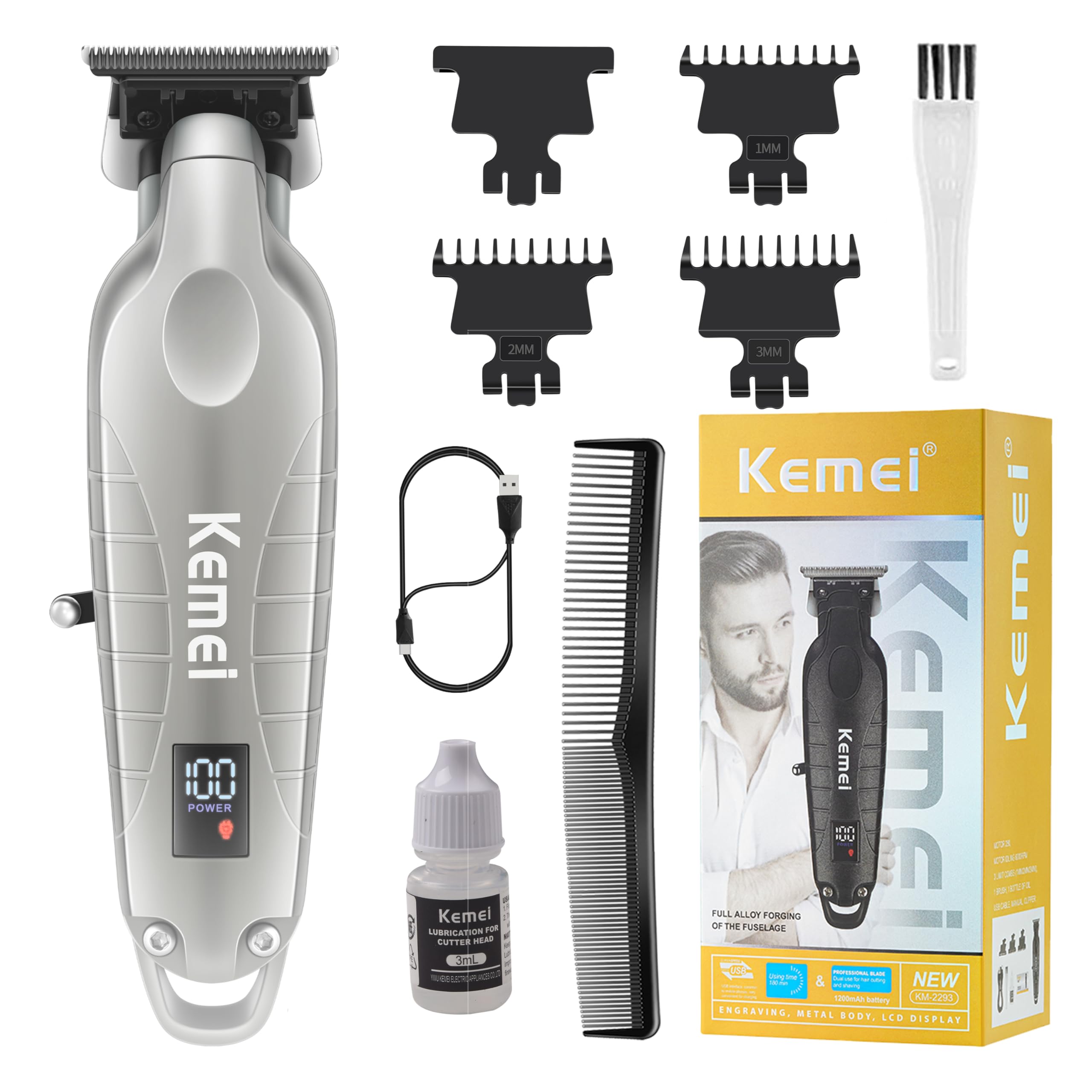 KEMEI 2293 Tondeuse lame-T précise pour un rasage net et confortable.