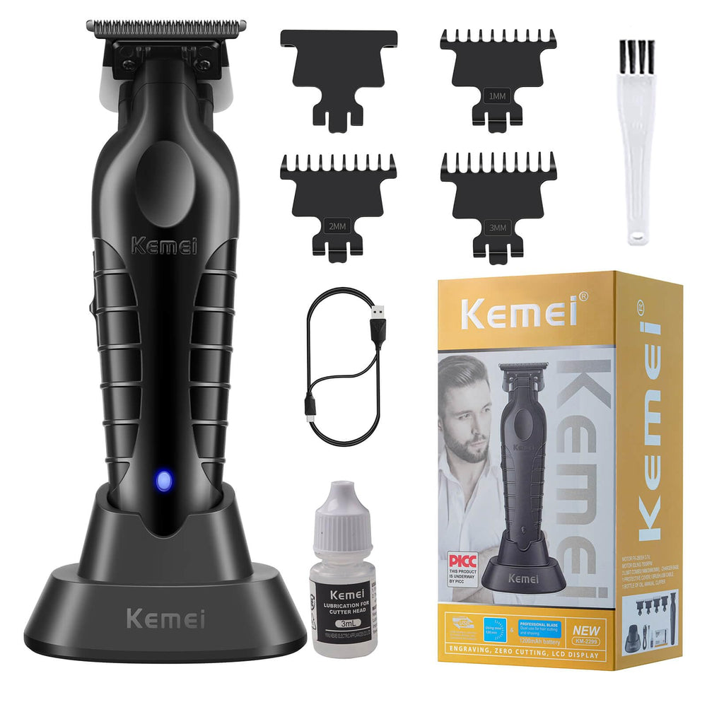 Tondeuse Keméi 2299 sur socle de recharge pour rangement rapide.