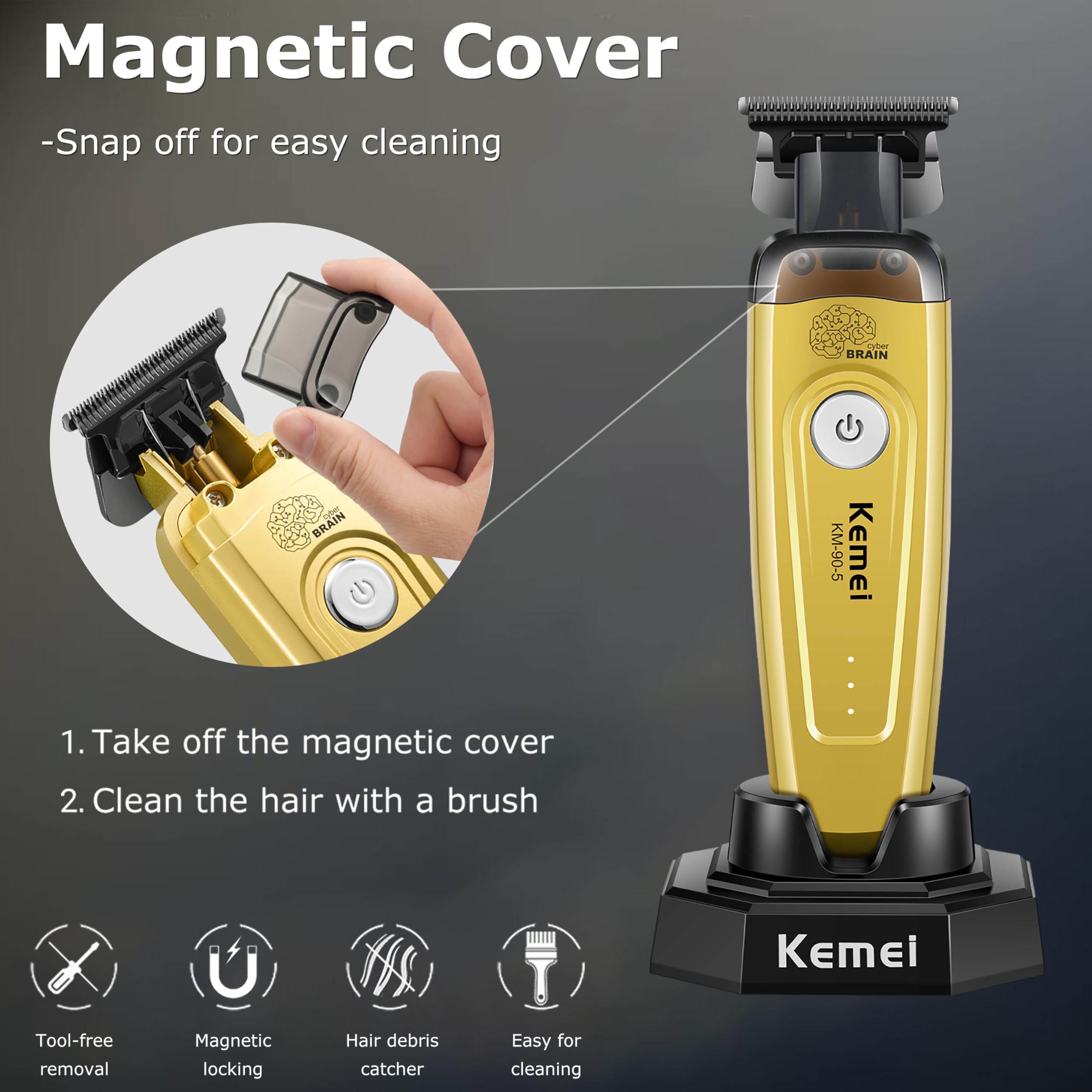Peigne guide 1,5 mm du KEMEI 90-5 pour contours précis.