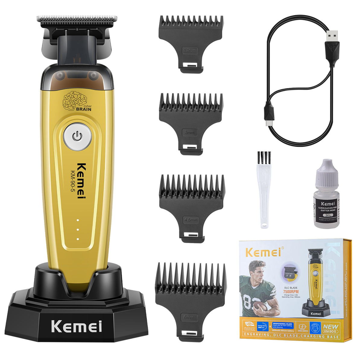 KEMEI 90-5 avec lame DLC pour des coupes nettes et précises.
