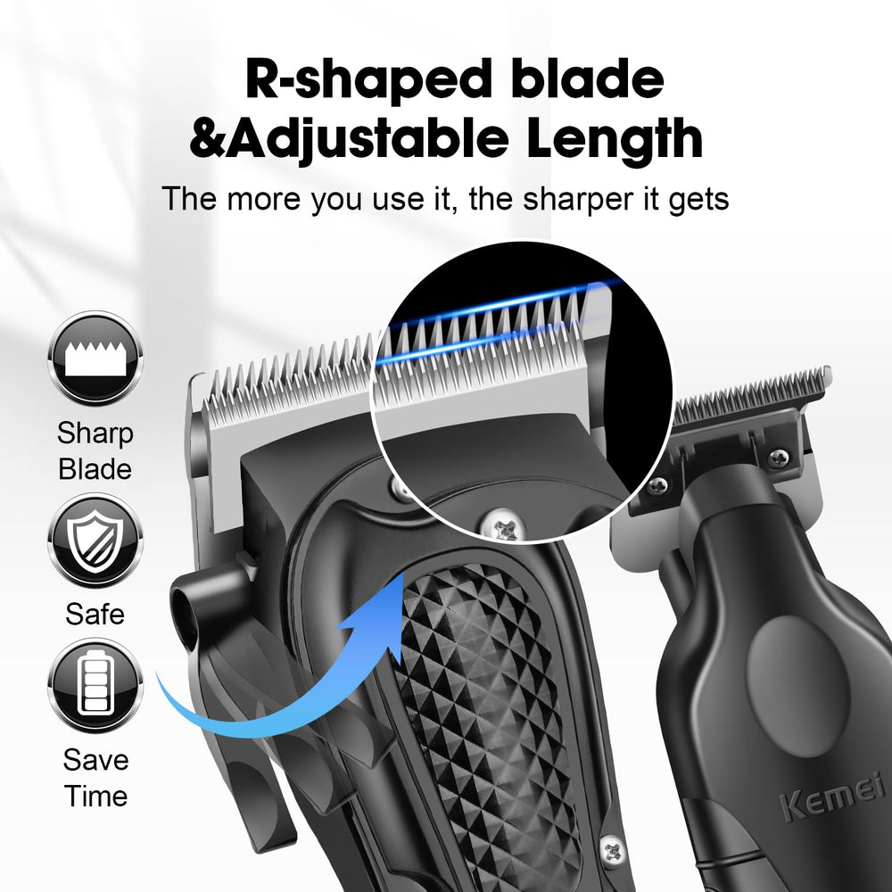 Coffret KEMEI avec 6 guide-combes pour des longueurs variées dans la tondeuse.