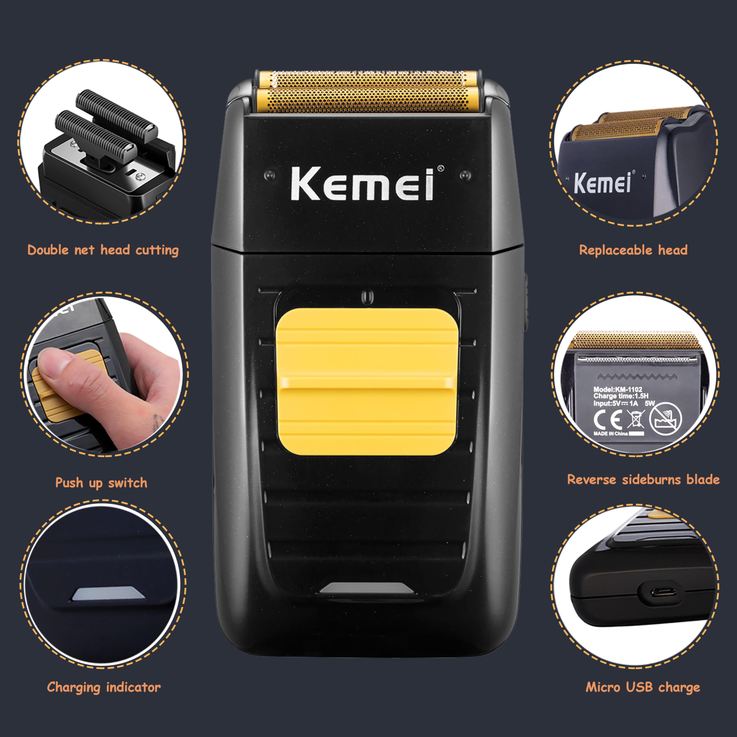 KEMEI Rasoir électrique à feuille KM-1102, rasage confortable