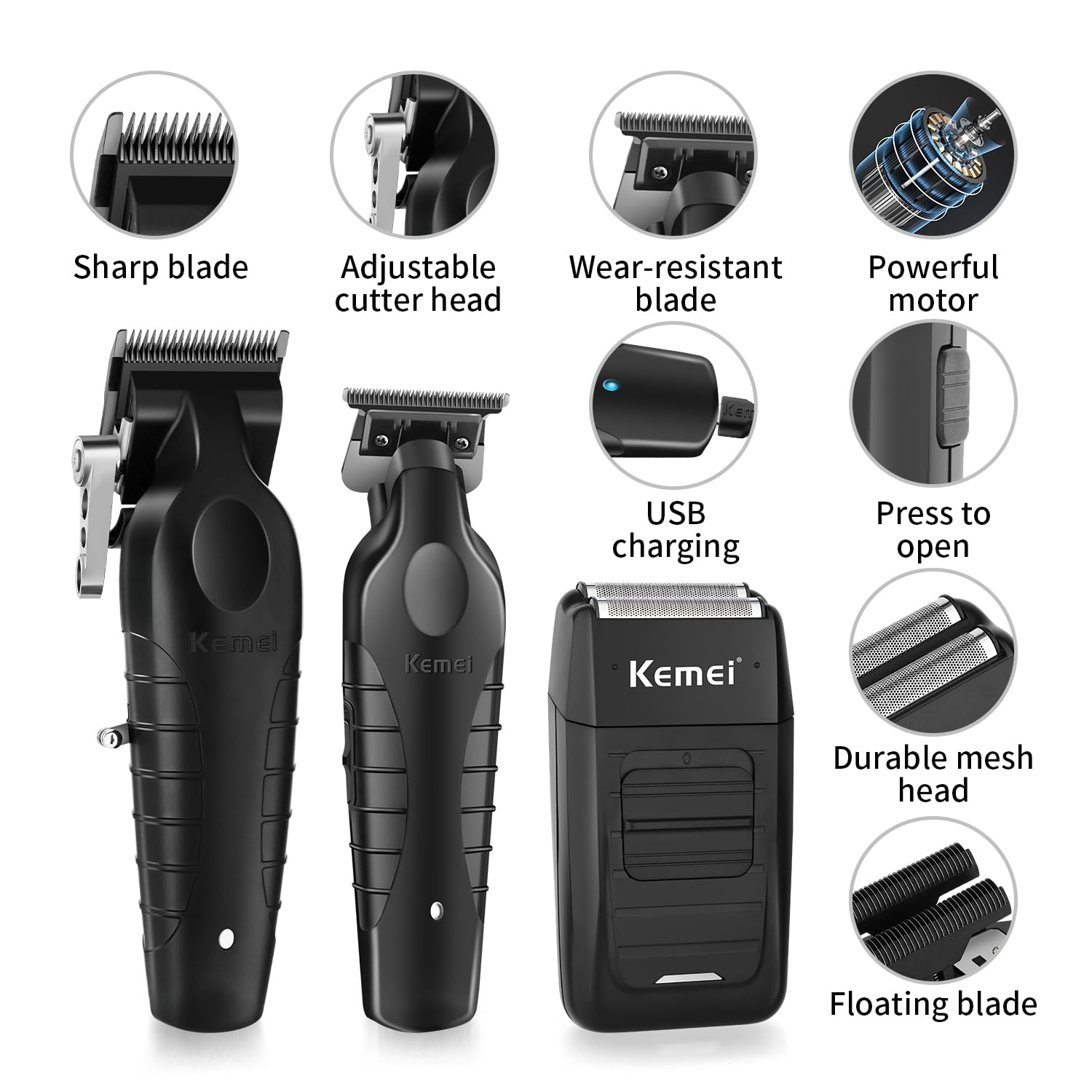 KEMEI trimeur-barbe précision pour contours propres et résultats rapides.