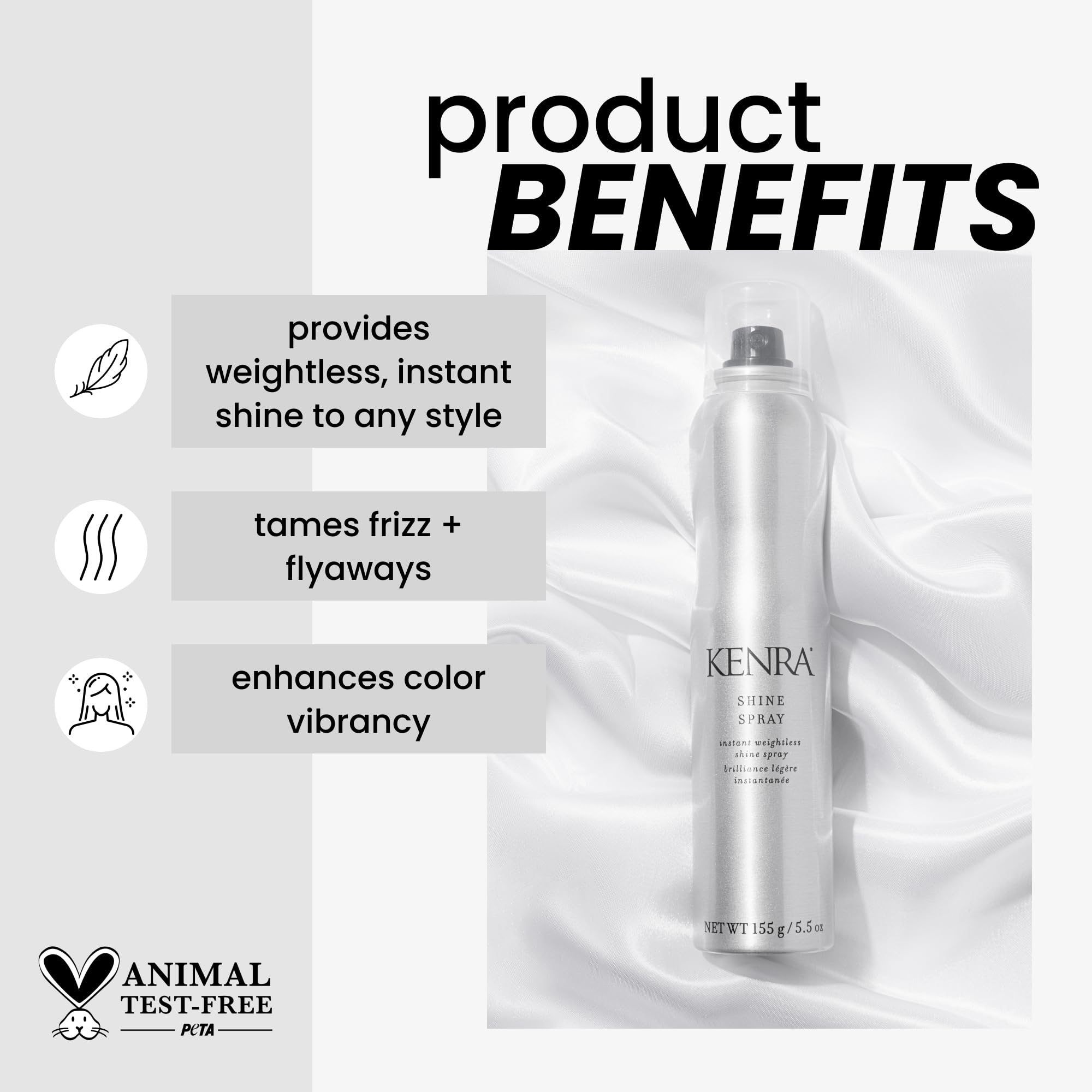 Kenra Shine Spray — contrôle des frisottis en humidité pour un fini lisse.