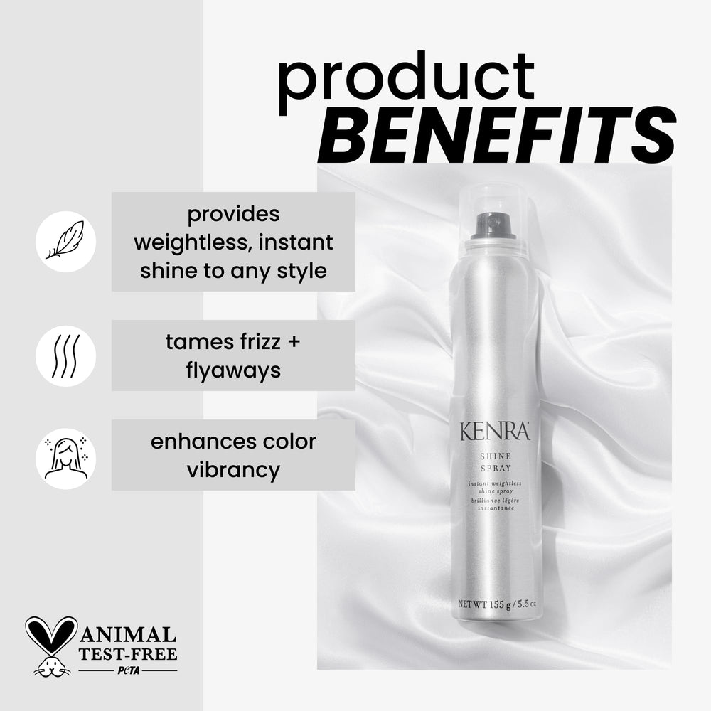 Kenra Shine Spray — contrôle des frisottis en humidité pour un fini lisse.
