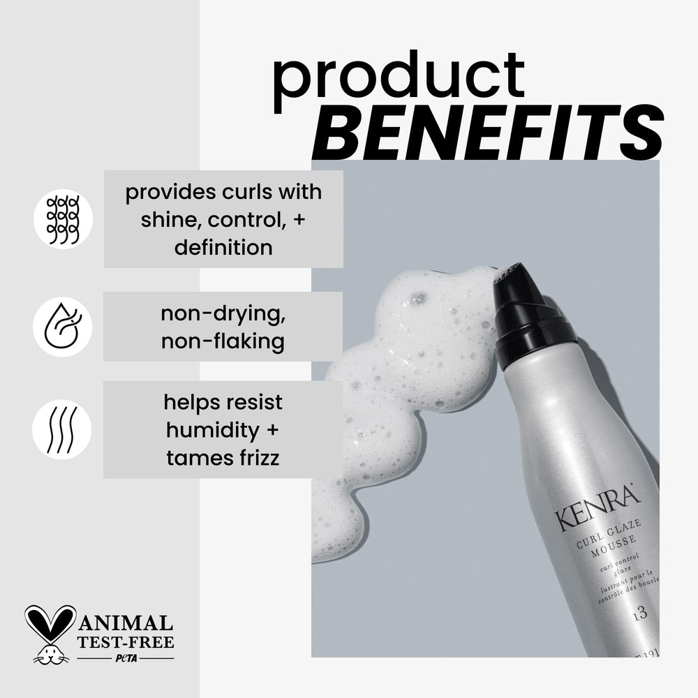 Kenra Curl Glaze Mousse, application sur les boucles, définition et brillance.
