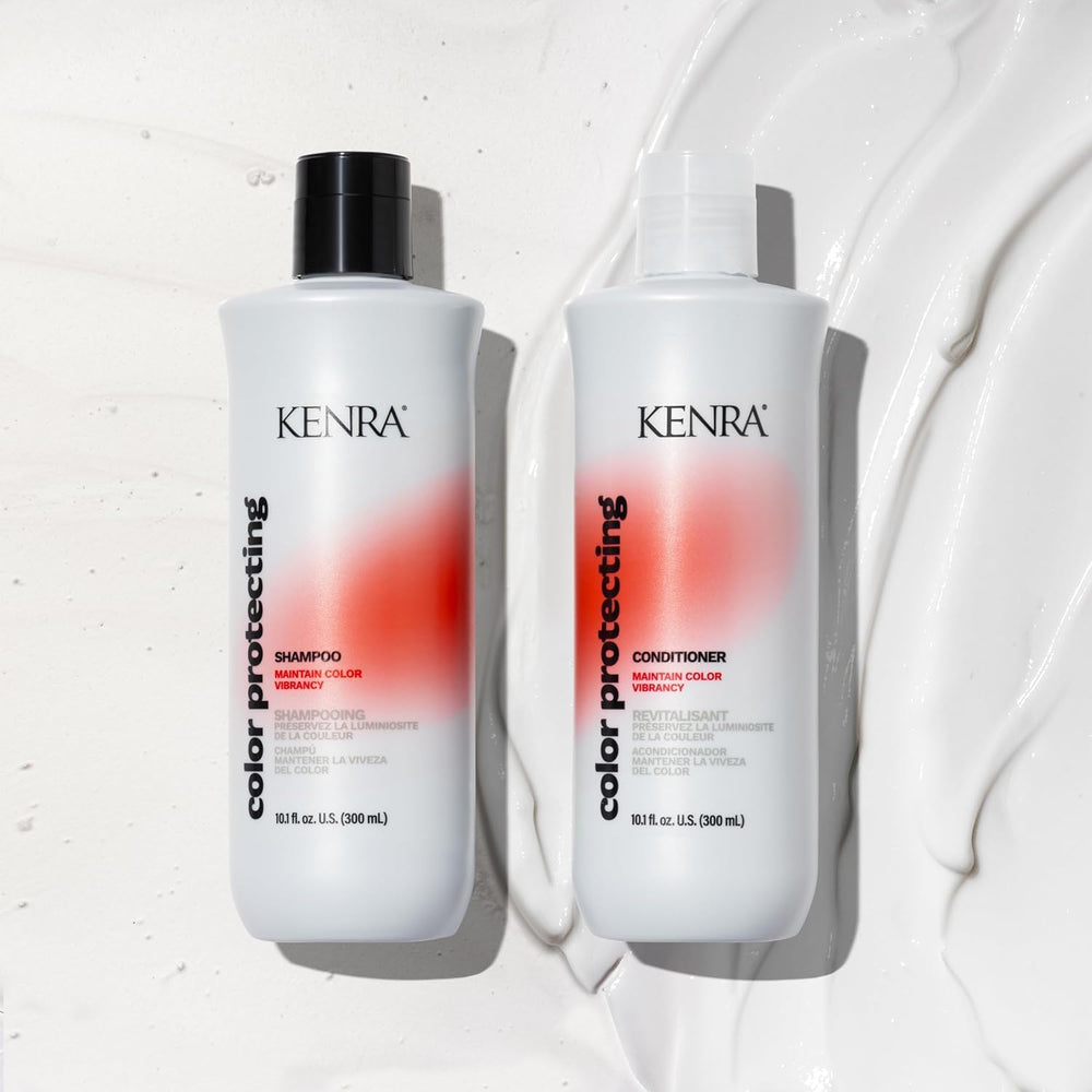 Utilisation quotidienne Kenra – flacon prêt à protéger la couleur à chaque lavage.