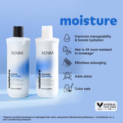 Kenra Moisture Conditioner : flacon démontrant démêlage facile et douceur.
