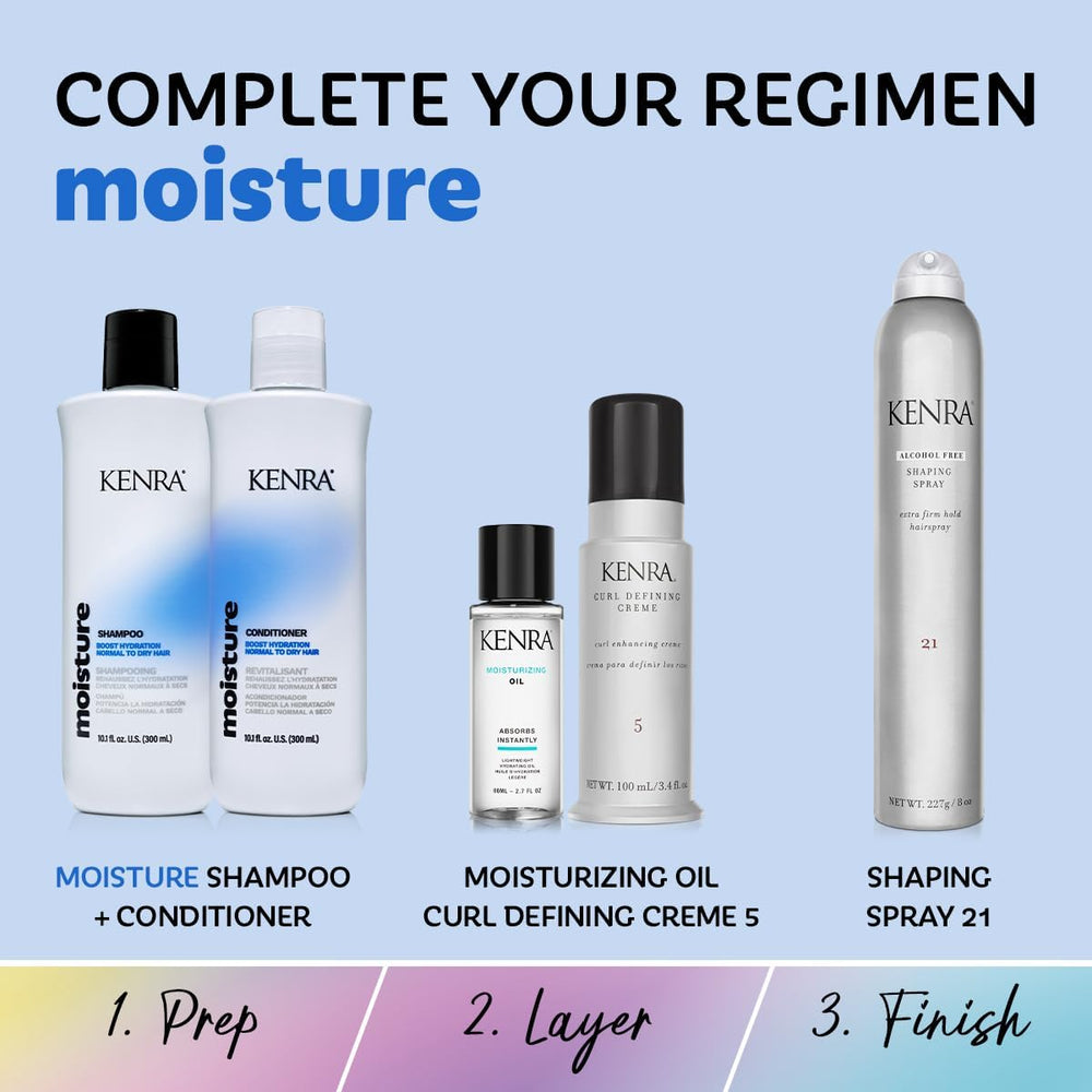 Texture crémeuse du shampoing Kenra Moisture sur cheveux propres et humides.