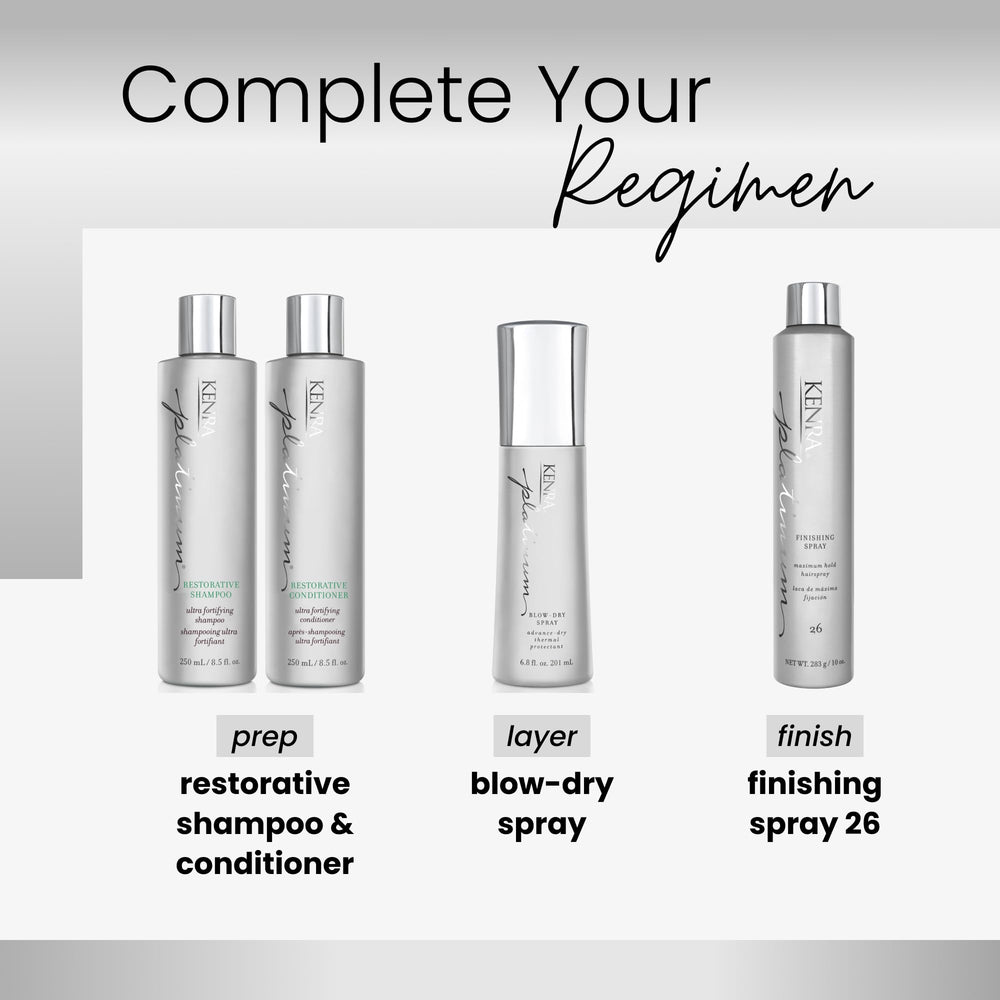Kenra Platinum Blow-Dry Spray utilisation rapide pour routine capillaire.