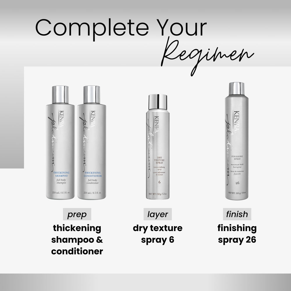 Kenra Platinum Dry Texture Spray — utilisateur en action, coiffage flexible après spray.