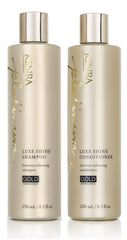 Kenra Platinum Luxe Shine Shampoo sur bouteille dorée, éclat luxueux quotidien.