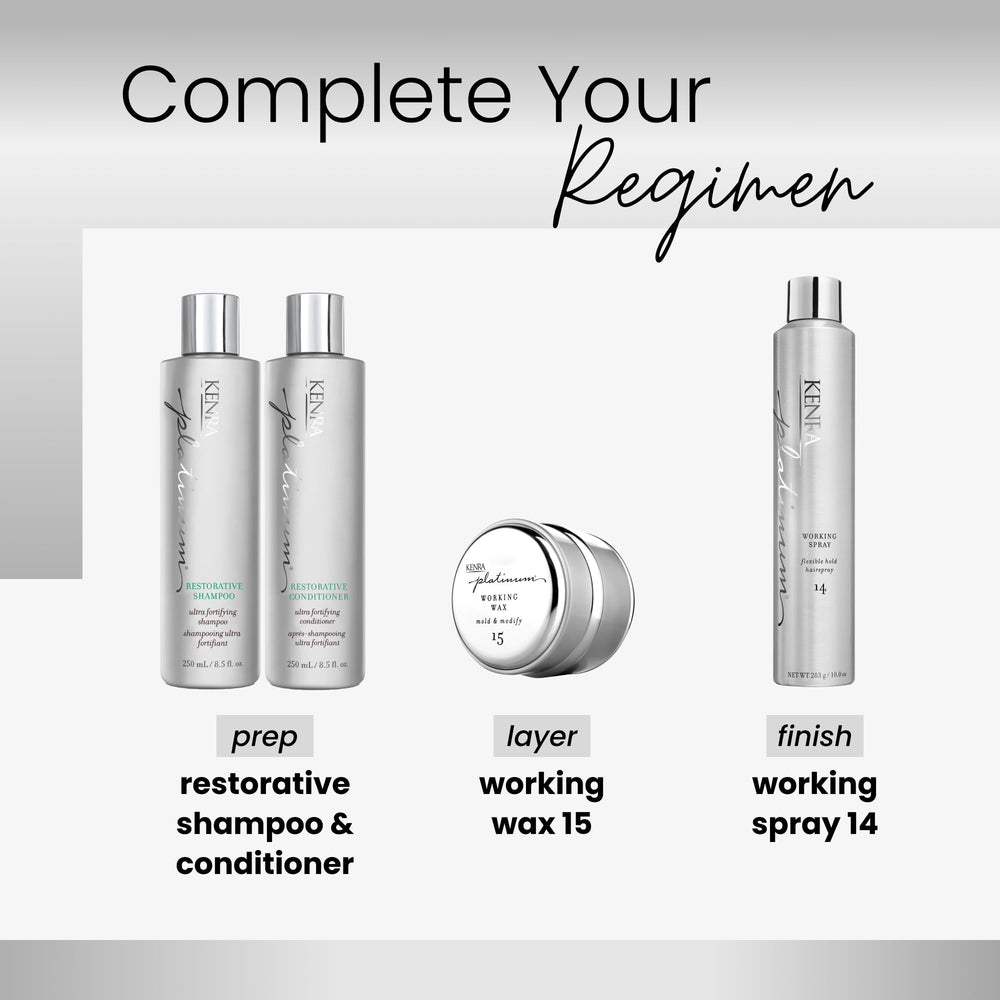 Kenra Platinum Working Spray convient à tous types de cheveux pour le coiffage.