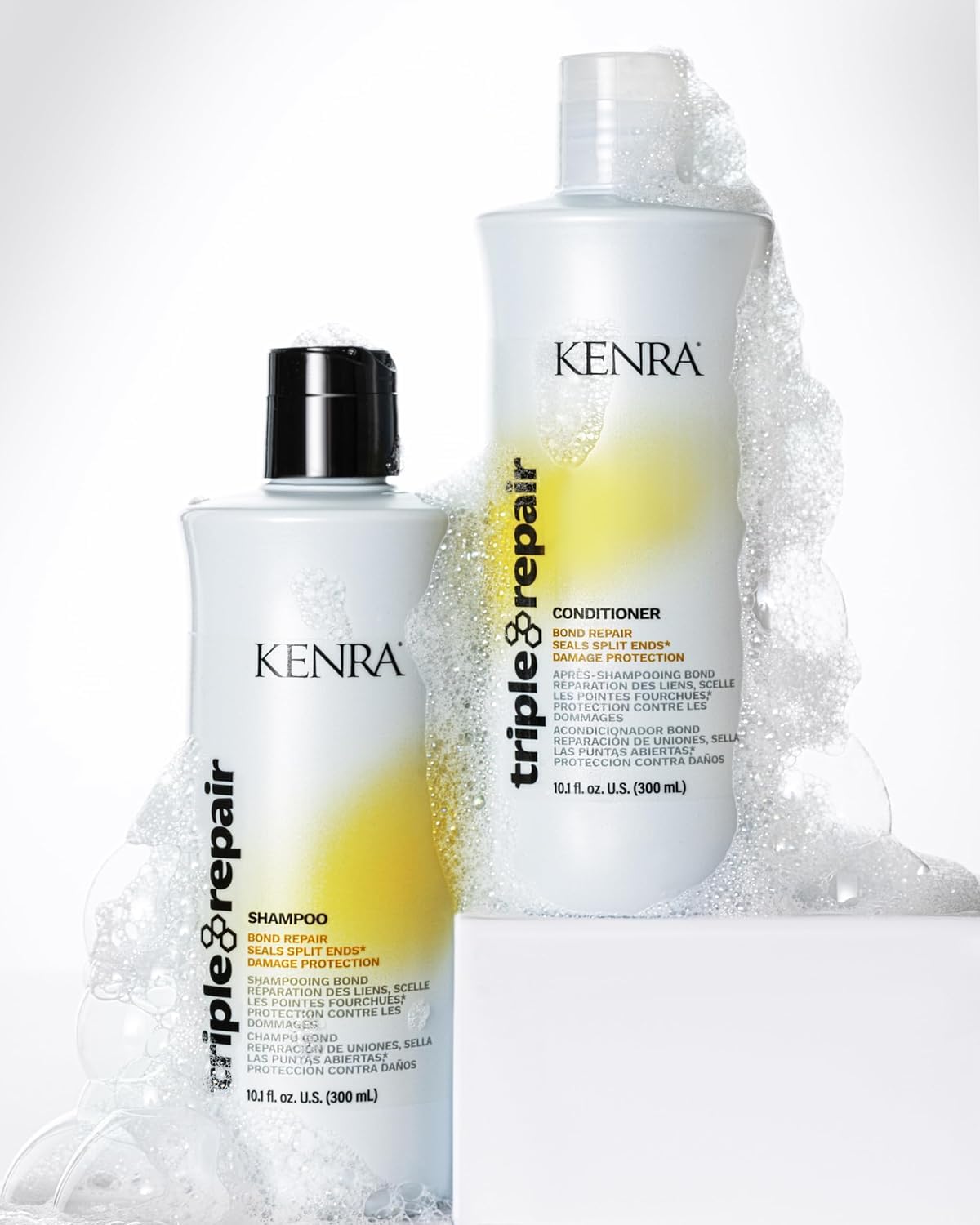 Kenra Triple Repair – aperçu avant/après sur cheveux abîmés.