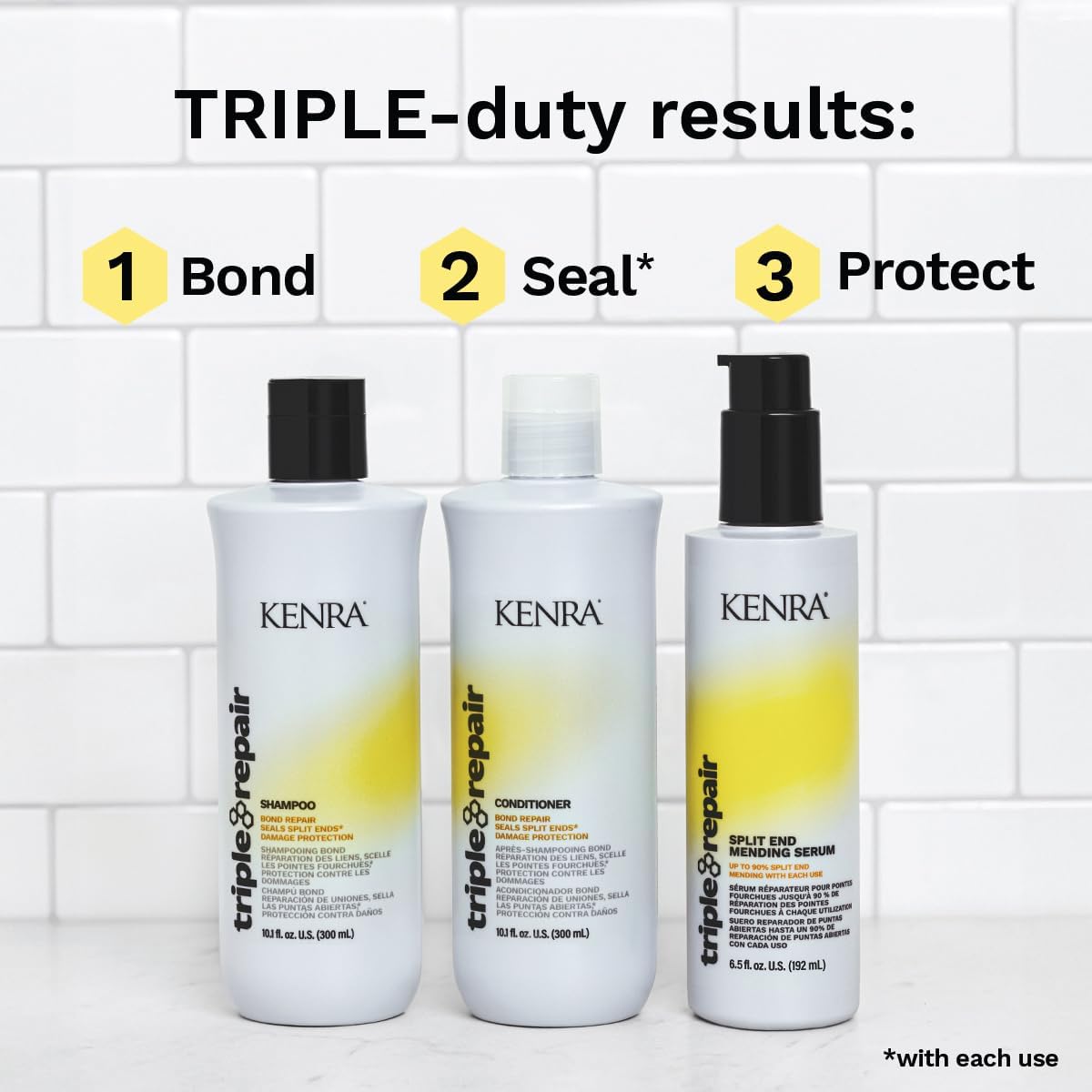 Kenra Triple Repair – douceur et brillance après lavage.