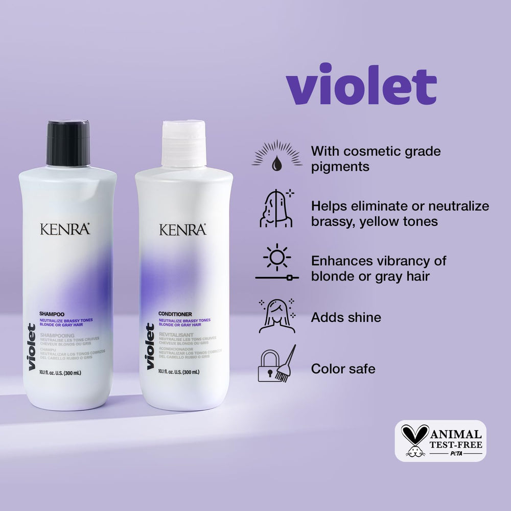 Kenra Violet Conditionneur en bouteille, démêle en douceur et laisse les cheveux soyeux.
